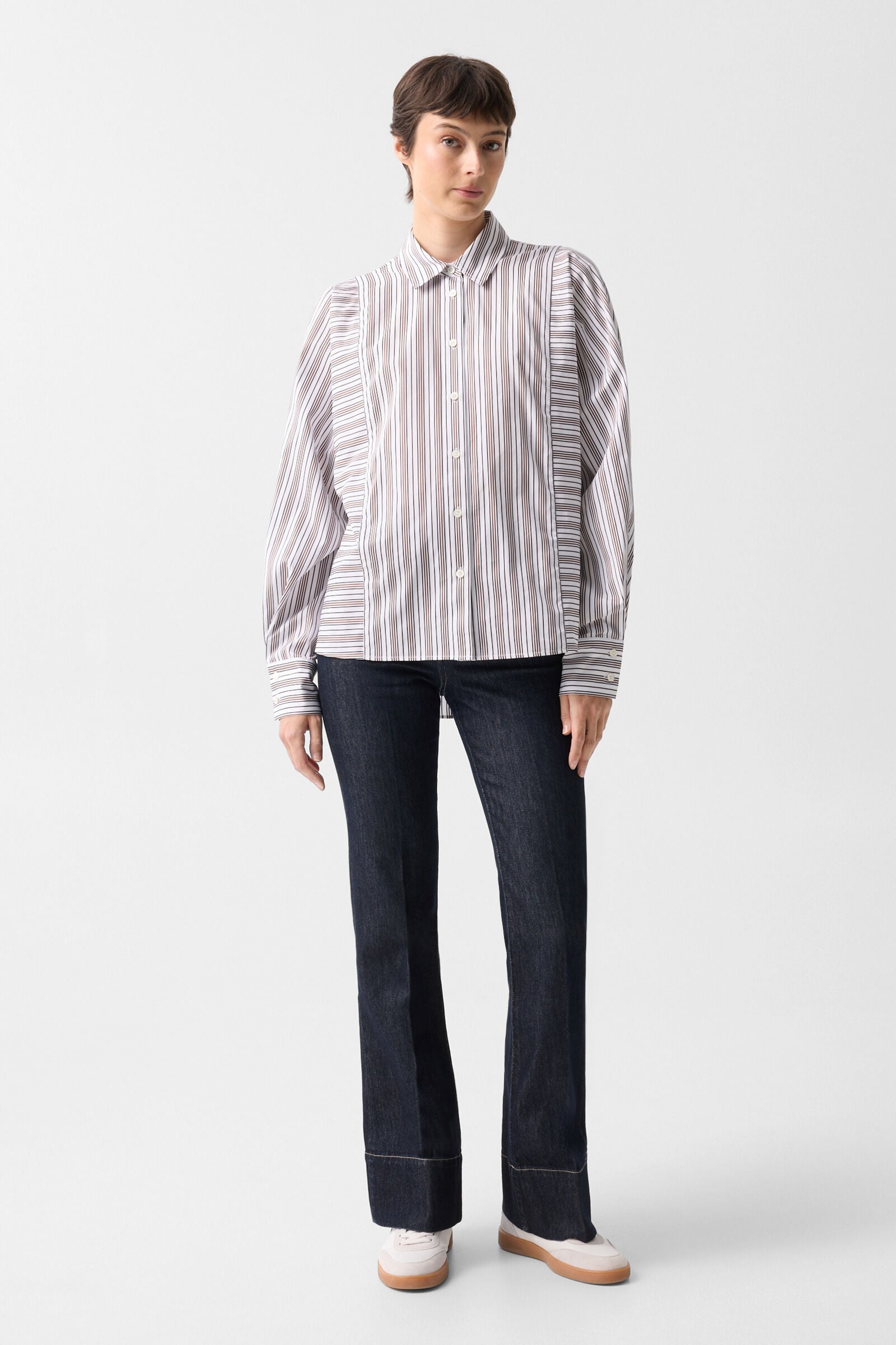 Cotton shirt blouse Gigi White/brown