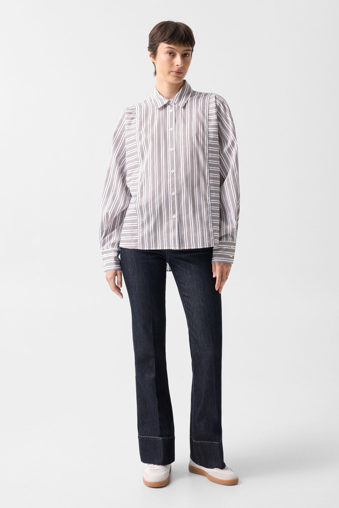 Cotton shirt blouse Gigi White/brown