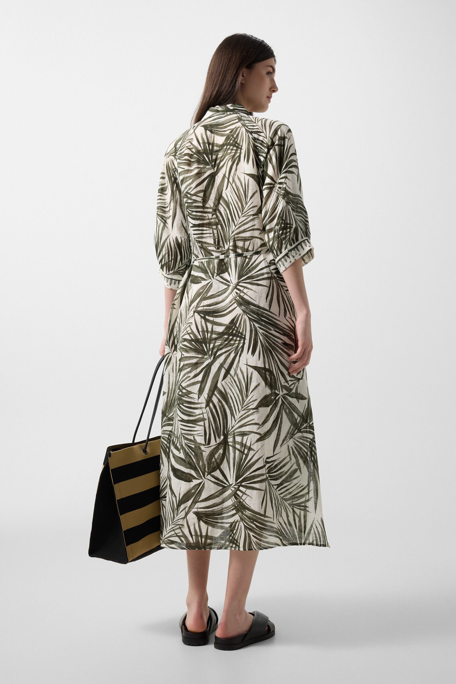 Linen dress Catelyn Olive/cream