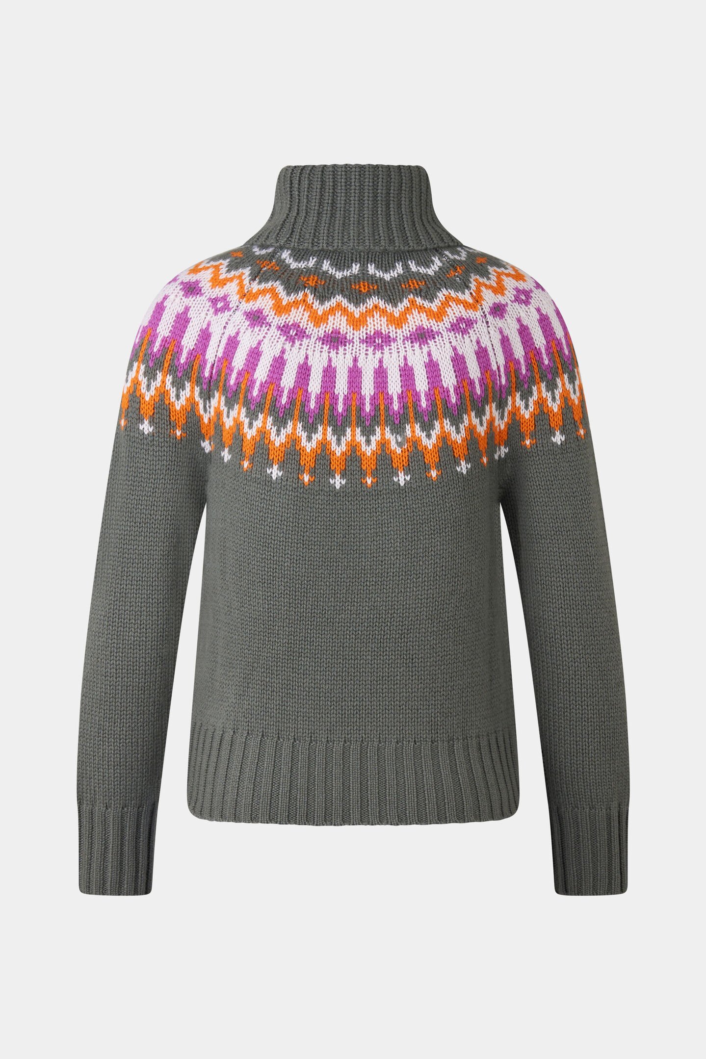 Norweger-Pullover Ingrid Khaki/Orange/Pink