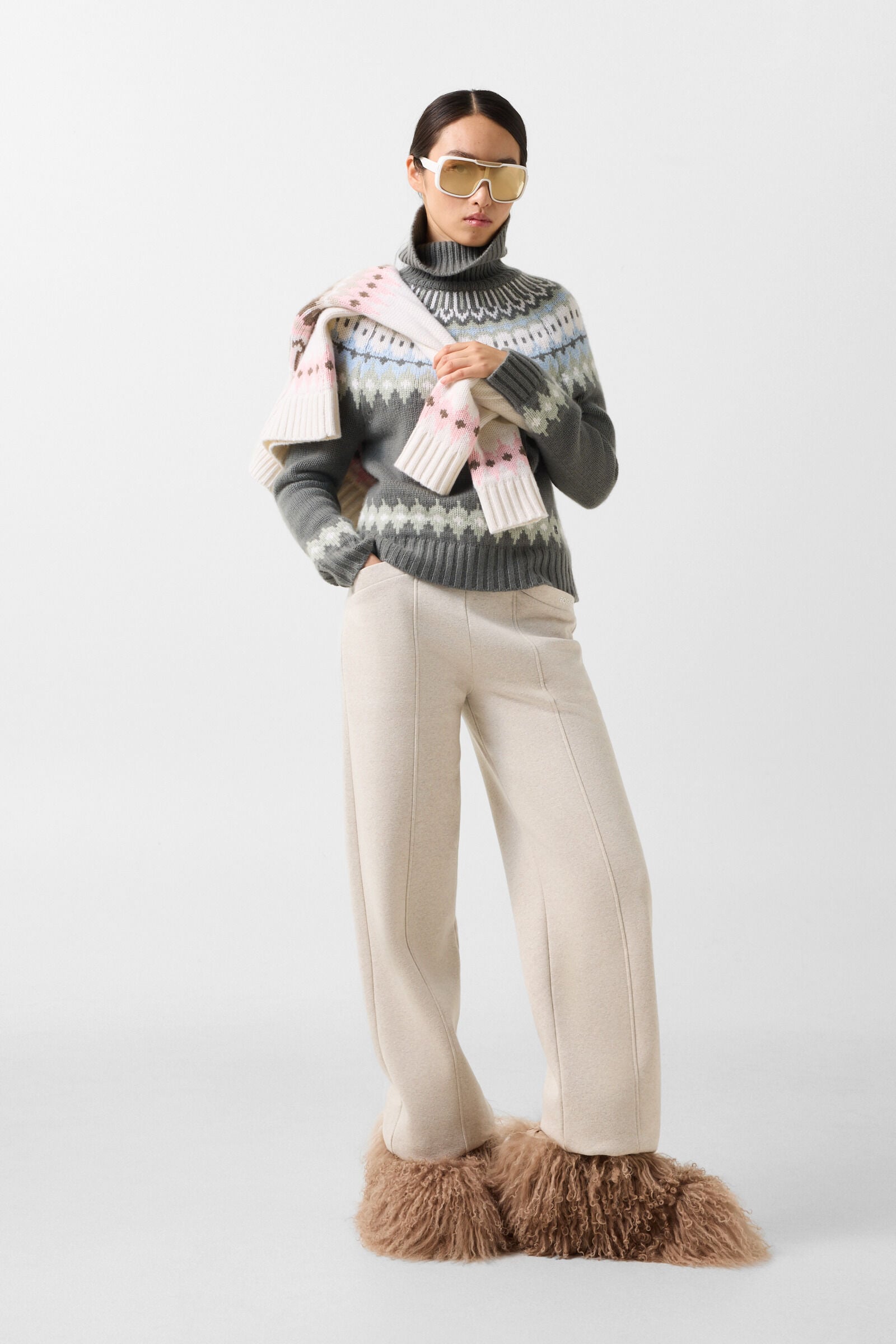 Ingrid cashmere jumper and Norwegian-style jumper Olive/Light blue/Off-white