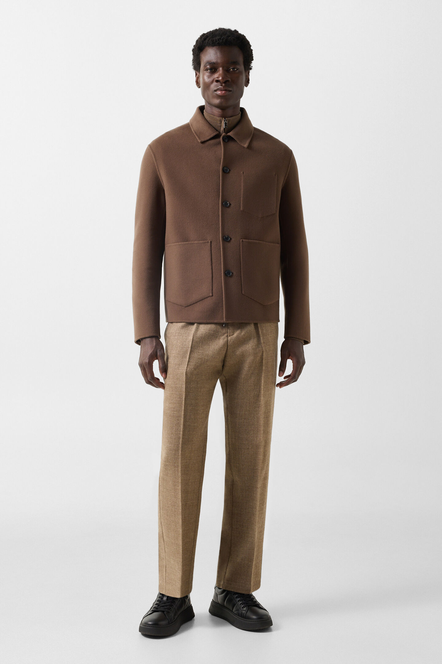 Mirco double-faced woollen shirt jacket Brown