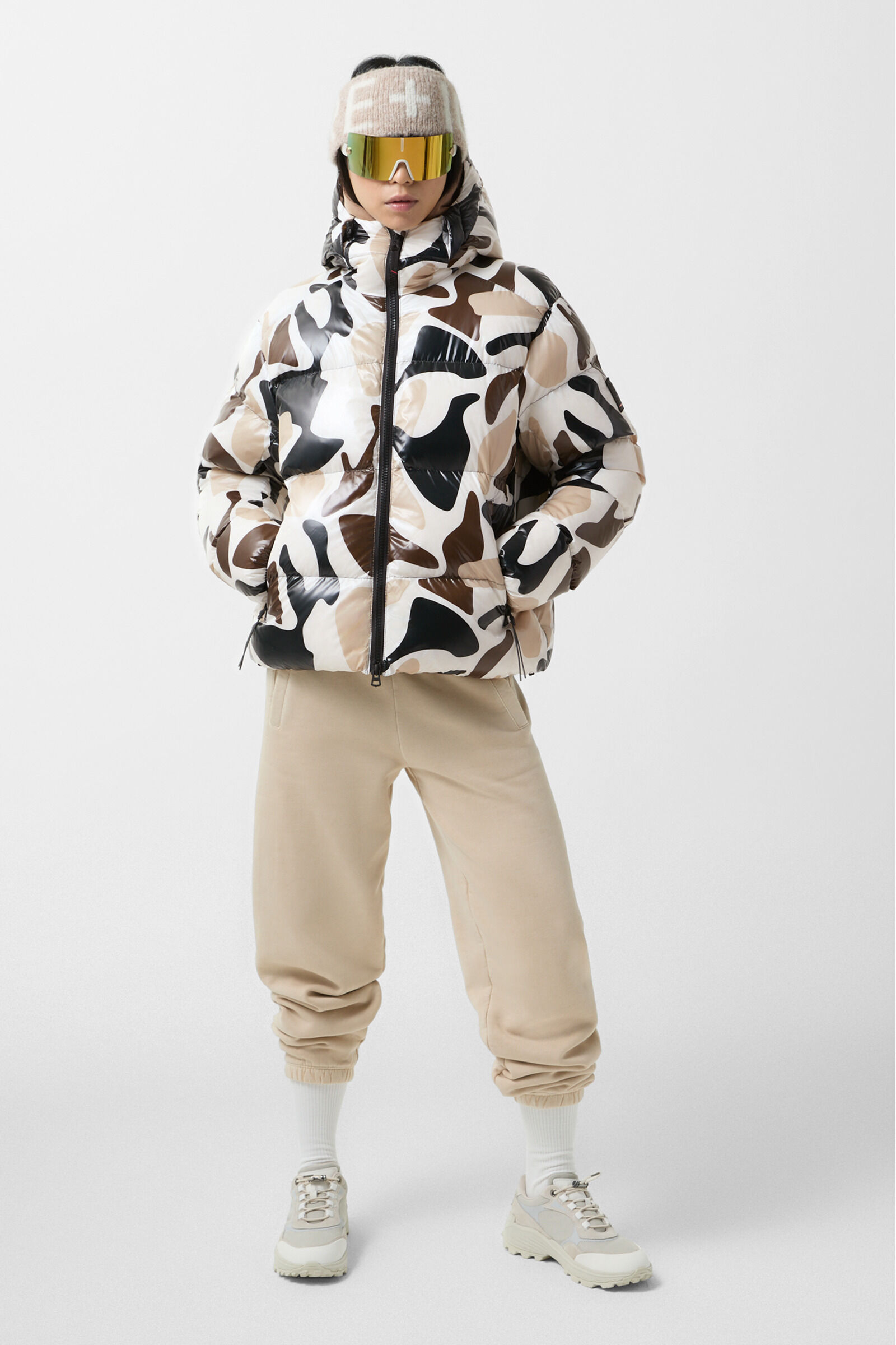 Vally down jacket Beige/black/brown