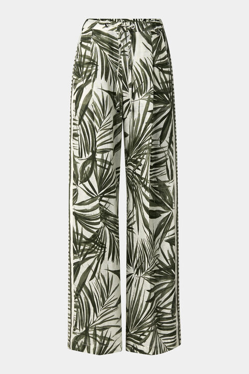 Linen trousers Gina Olive green/cream