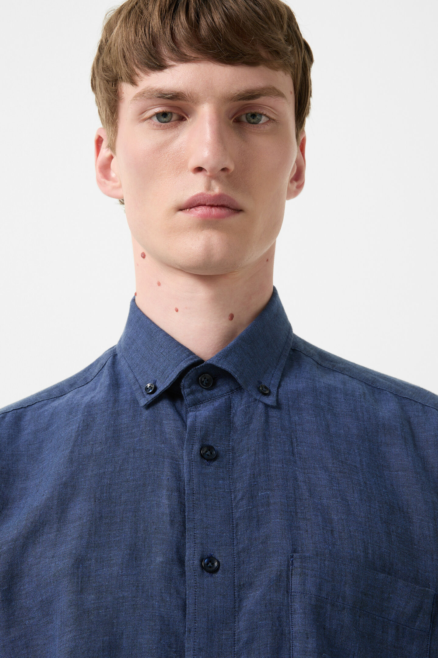 Linen short-sleeved shirt Lykos Navy blue