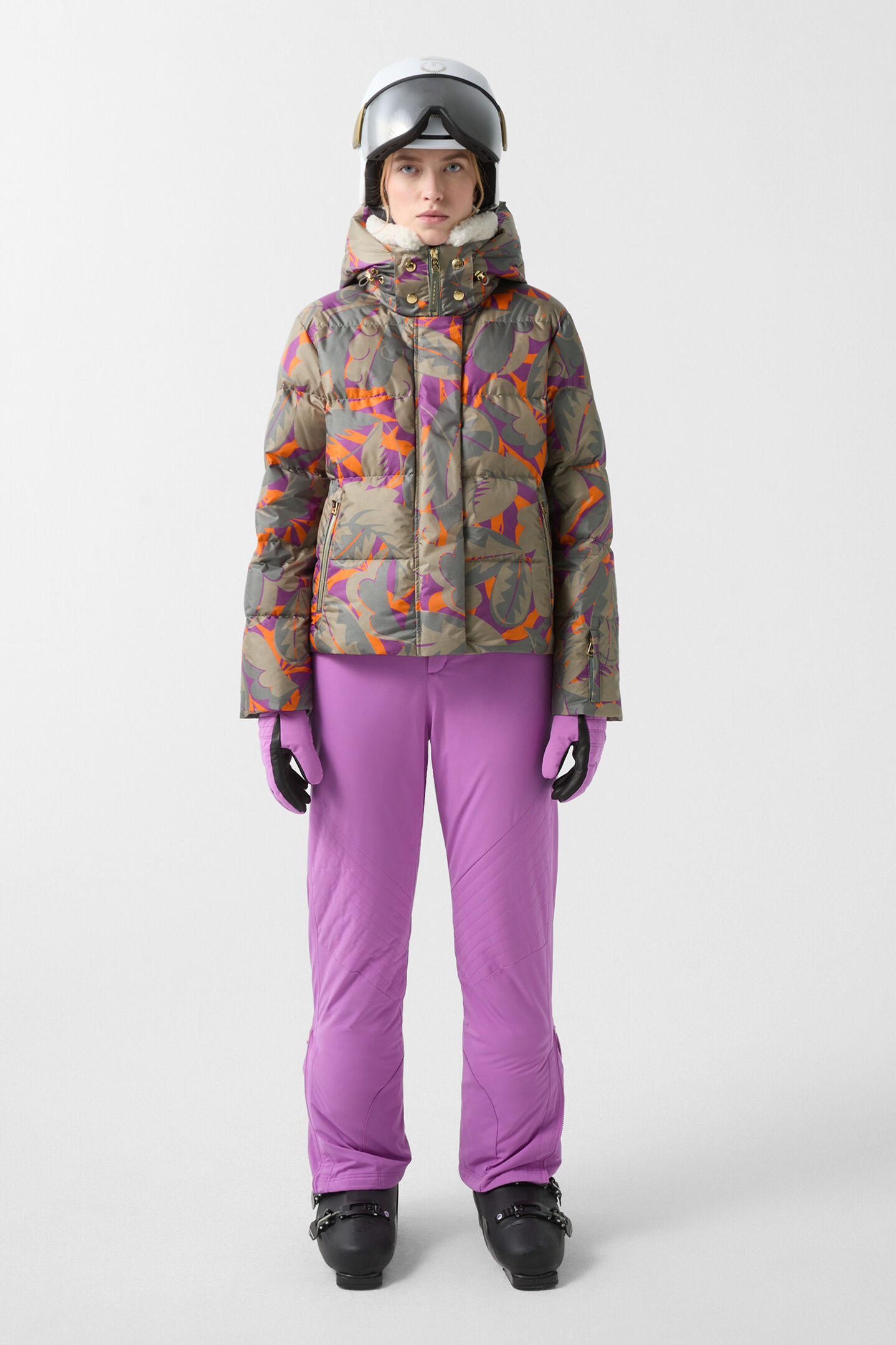 Maja down ski jacket Olive green/purple/orange