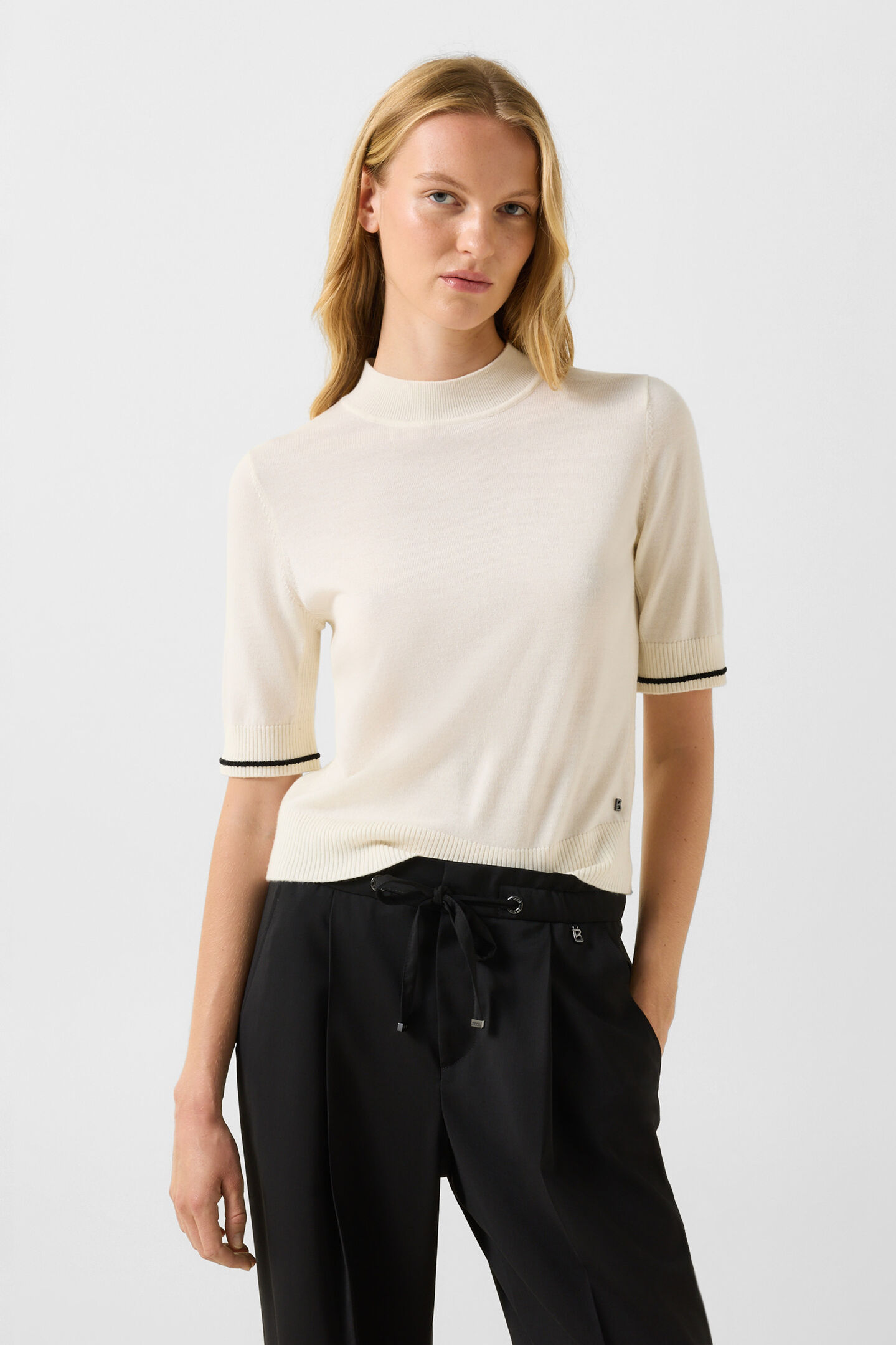 Schurwoll-Seiden-Strick-Shirt Antonia Off-White