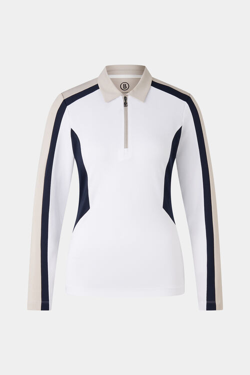 Funktions-Polo-Longsleeve Greta Weiß/Beige/Navy-Blau