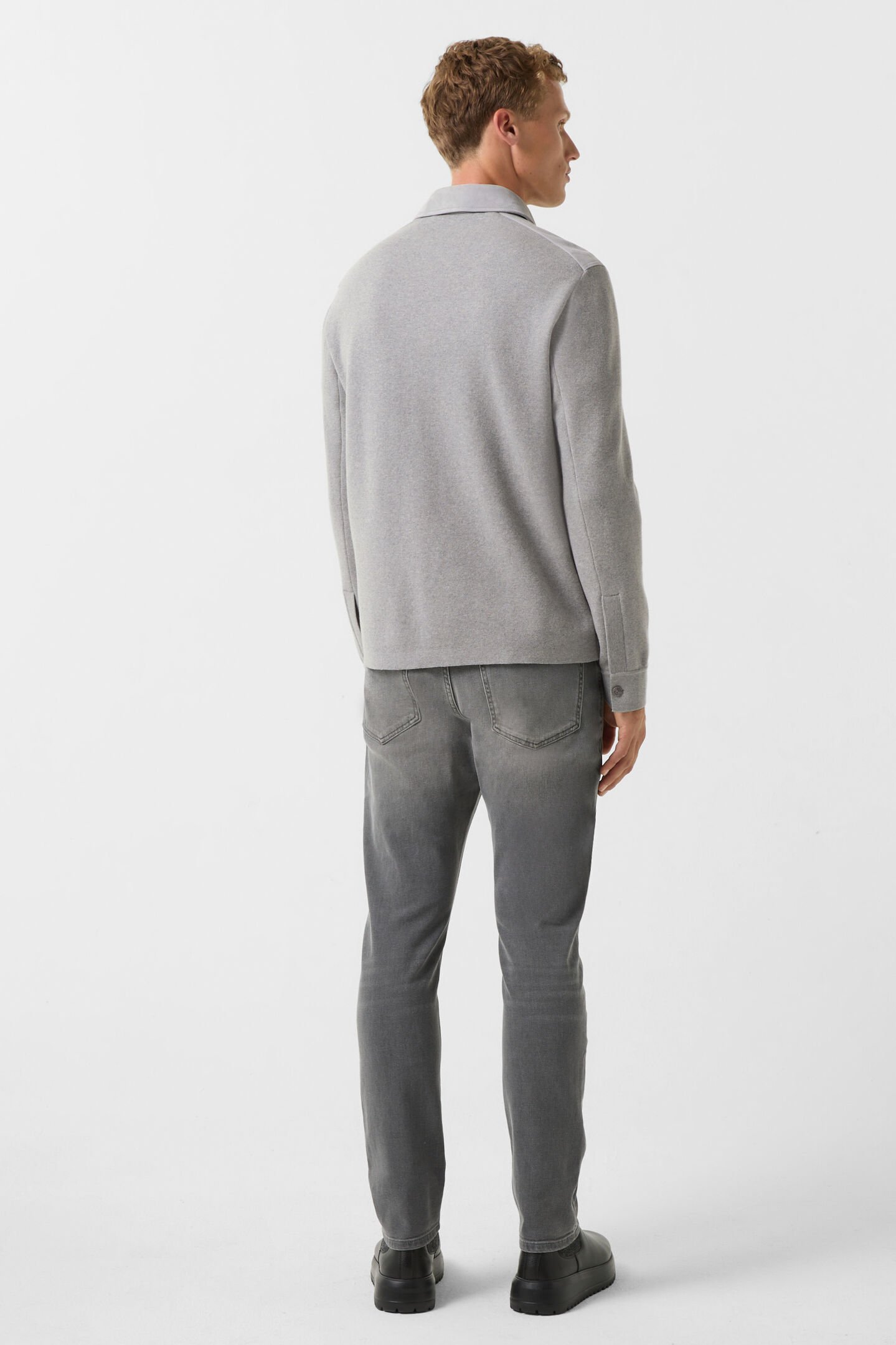 Veloursleder-Strick-Overshirt Henno Hellgrau