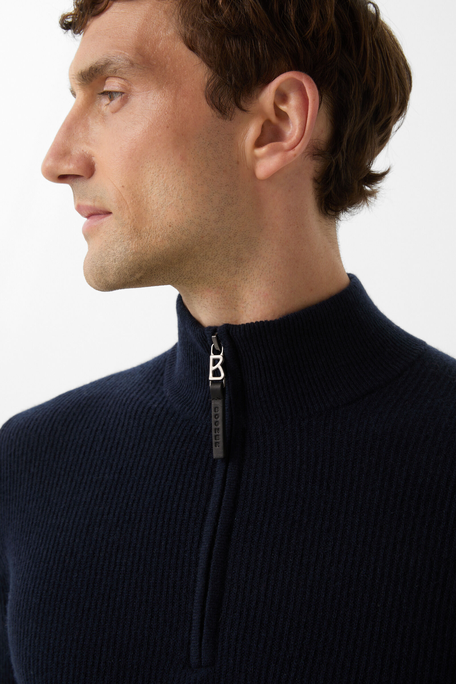 Pure new wool cashmere troyer Derek Navy blue