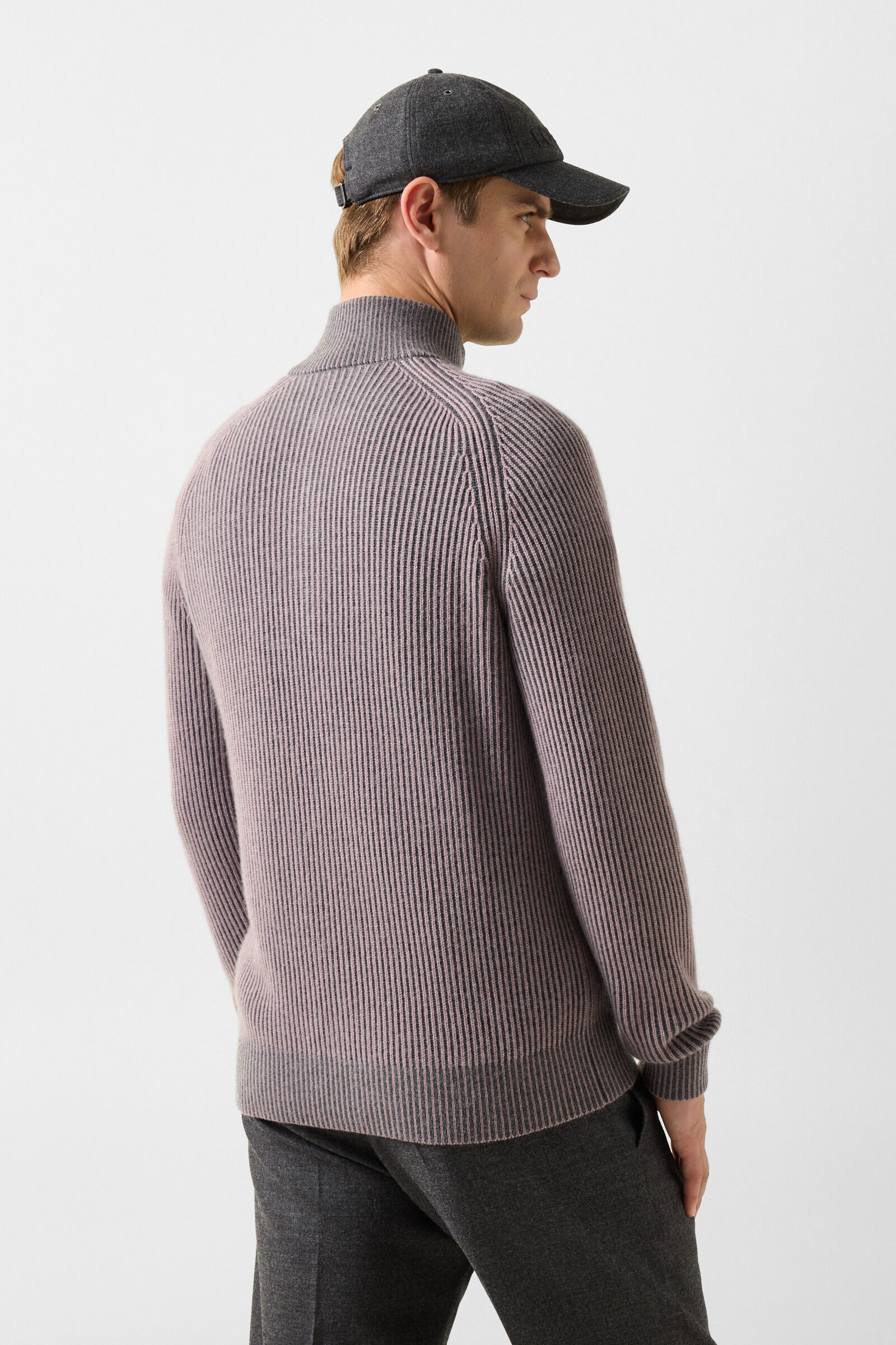 Dwayne Virgin Wool and Cashmere Turtleneck Jumper Mauve/Grey