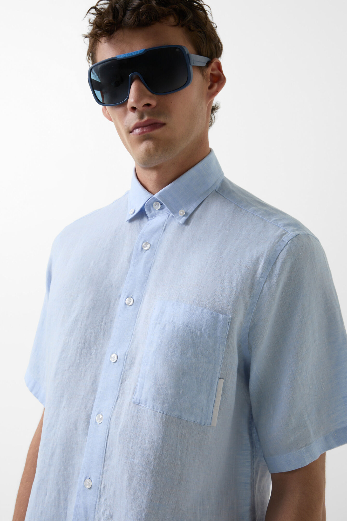 Linen short-sleeved shirt Lykos Light blue