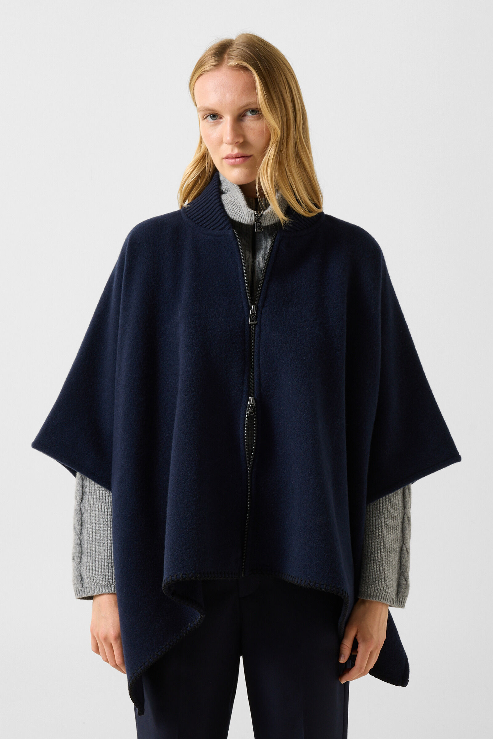 Nellie Wool Mix Poncho Navy