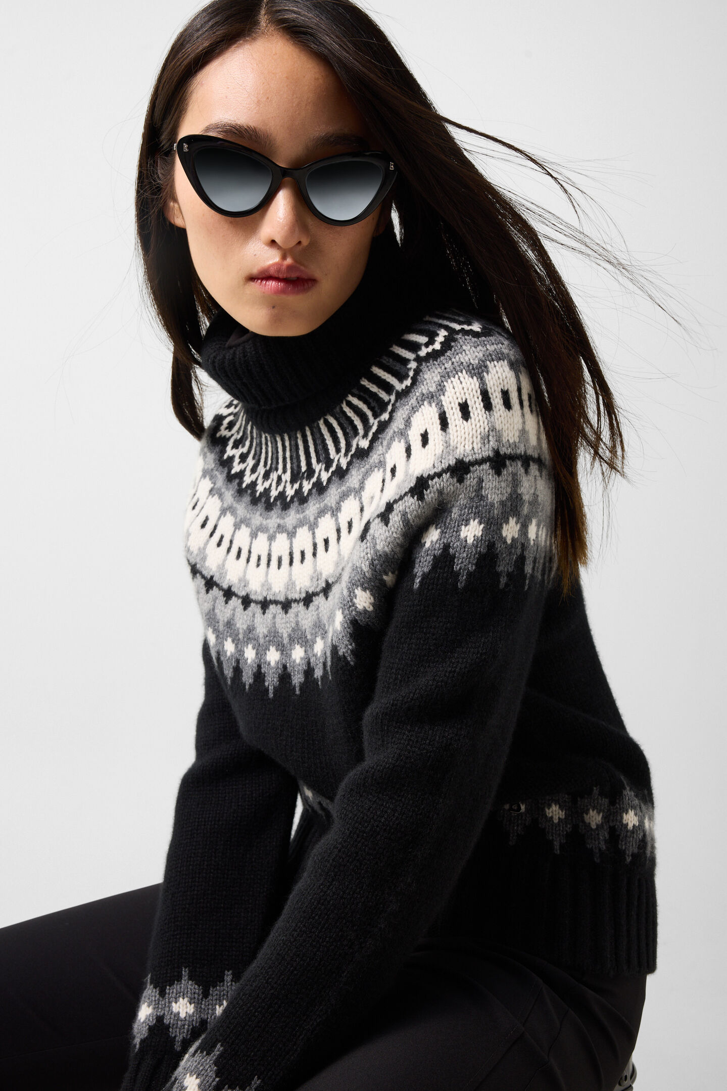 Ingrid cashmere jumper and Norwegian-style jumper Black/Grey/Off-white