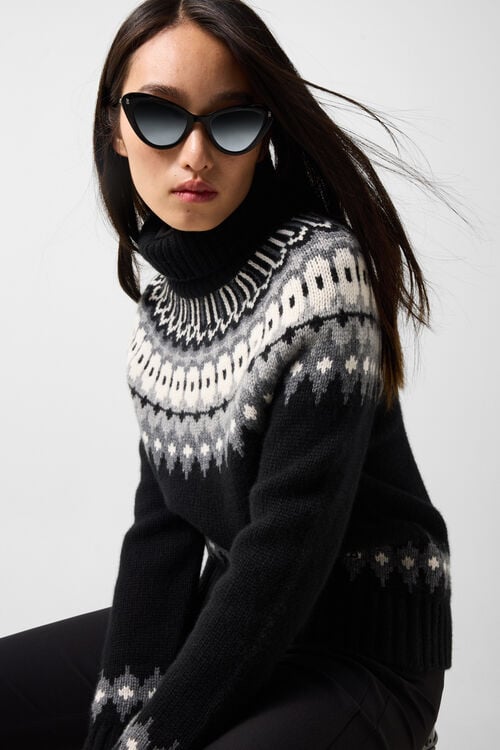 Kaschmir-Norweger-Pullover Ingrid Schwarz/Grau/Off-White