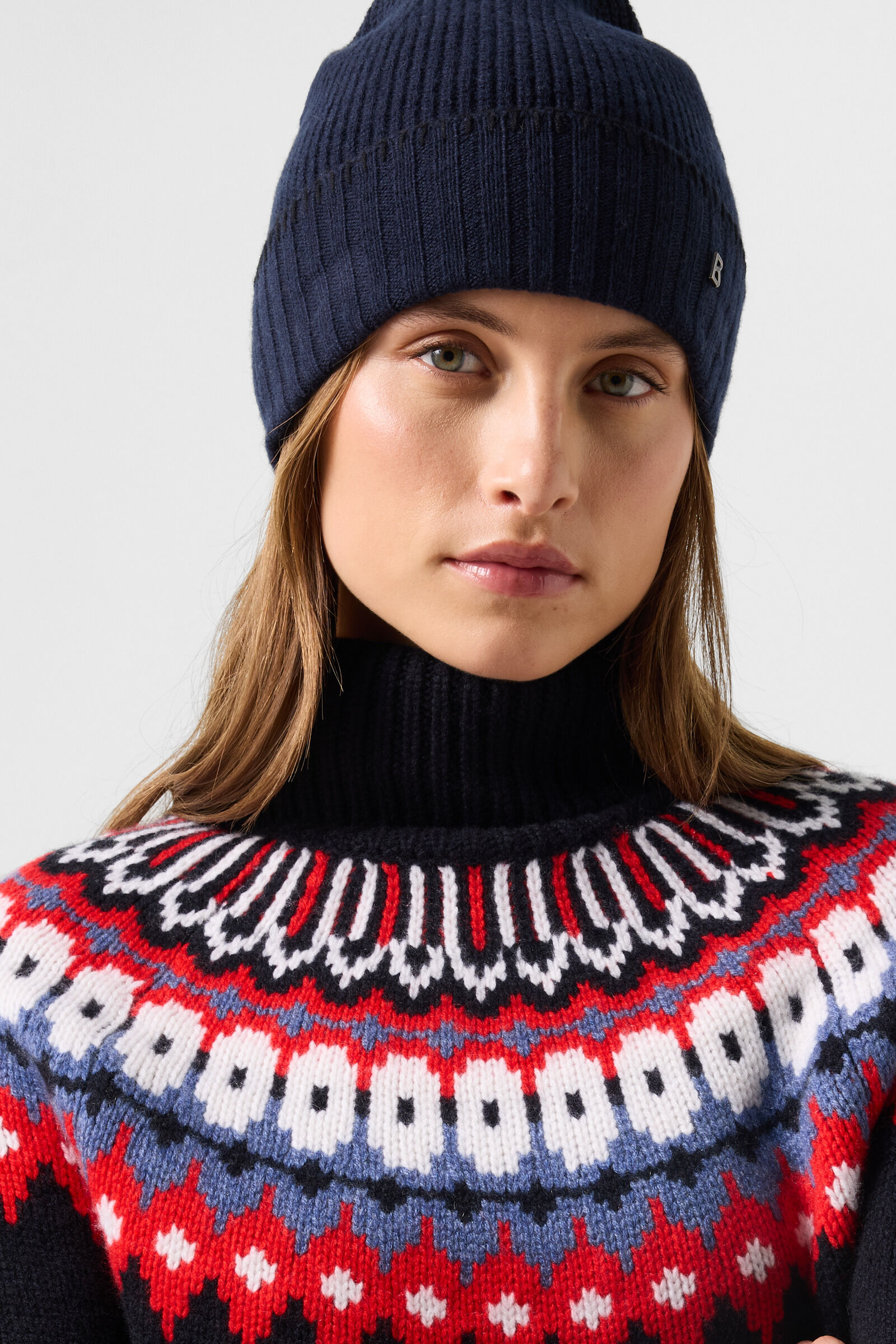 Ingrid Cashmere Norwegian Pullover Navy/Red/Blue