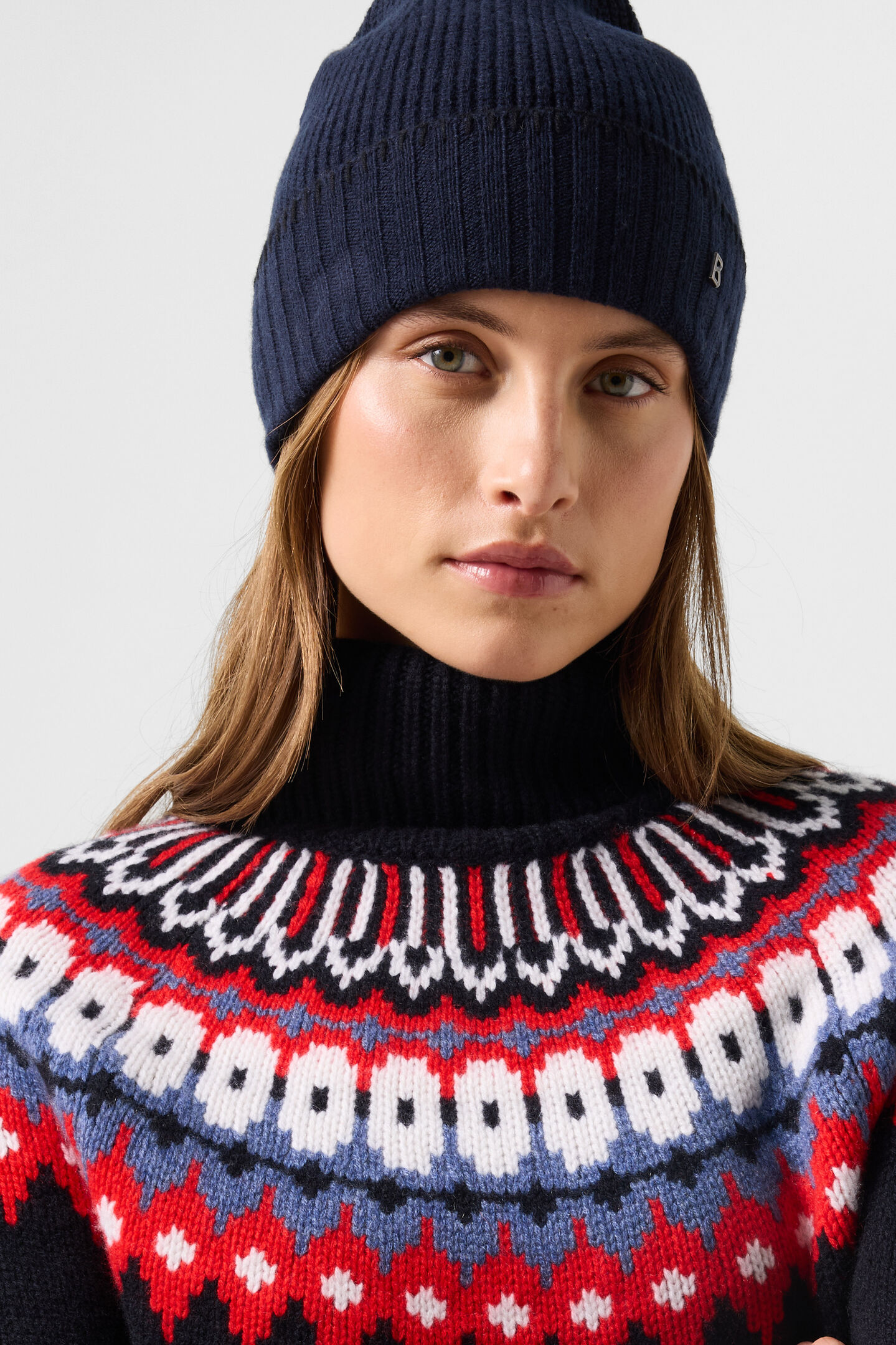 Kaschmir-Norweger-Pullover Ingrid Navy/Rot/Blau