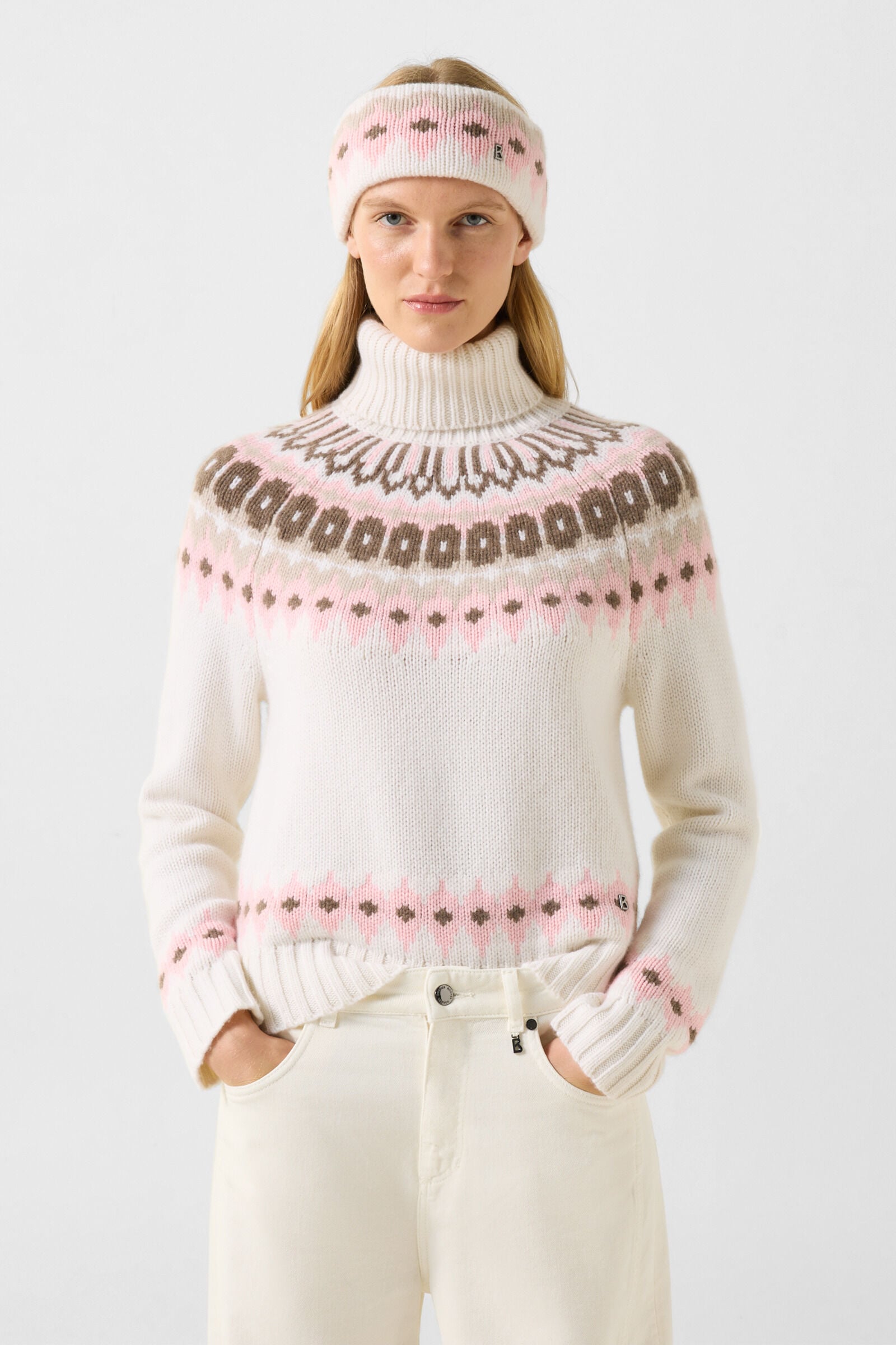 Ingrid cashmere jumper and Norwegian-style jumper Off-white/pink/brown