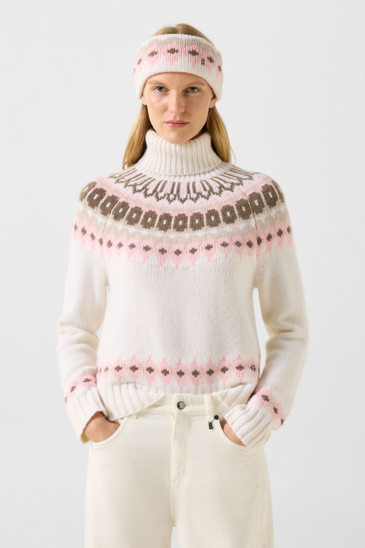 Ingrid cashmere jumper and Norwegian-style jumper Off-white/pink/brown