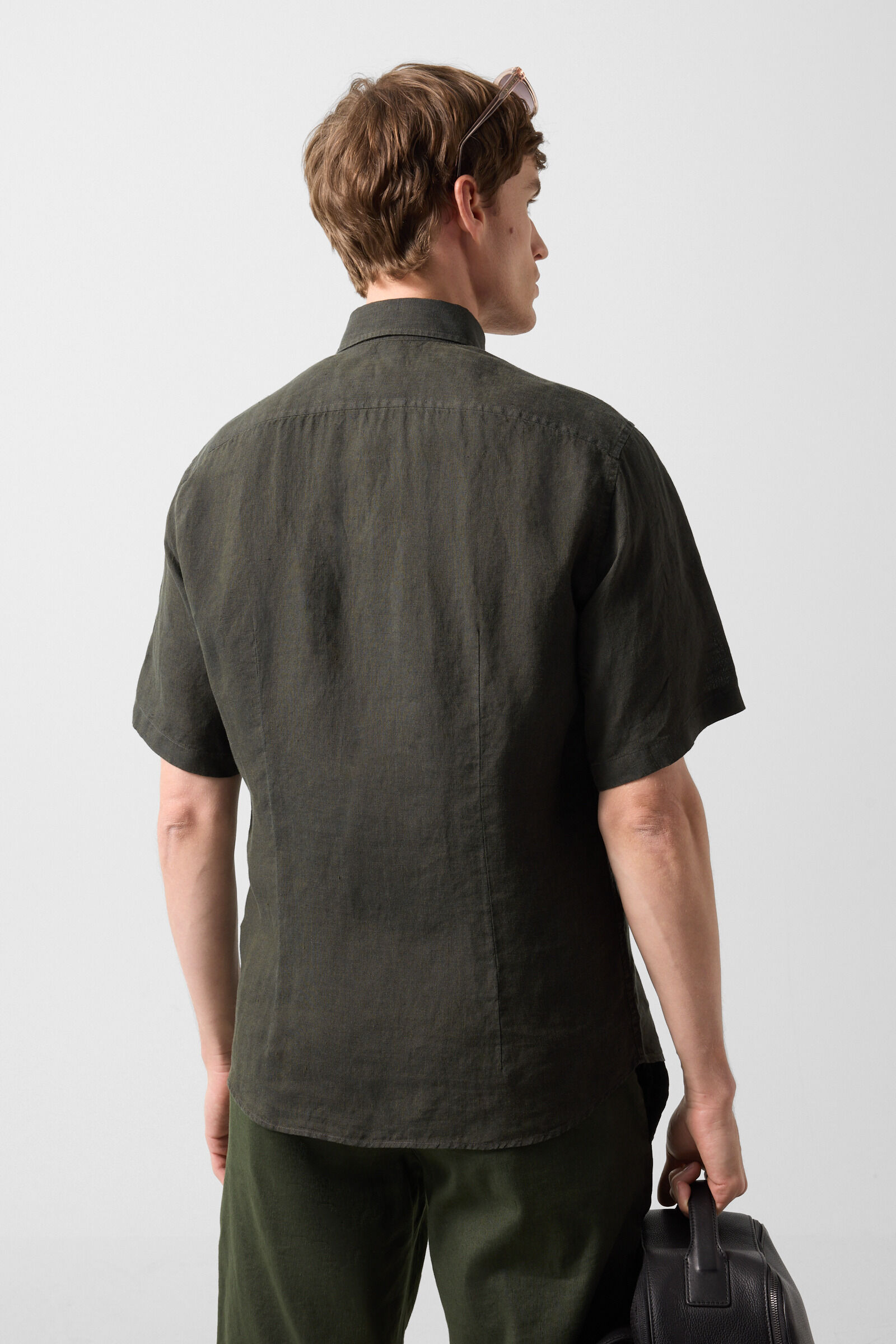 Leinen-Kurzarm-Hemd Lykos Oliv-Gr&uuml;n