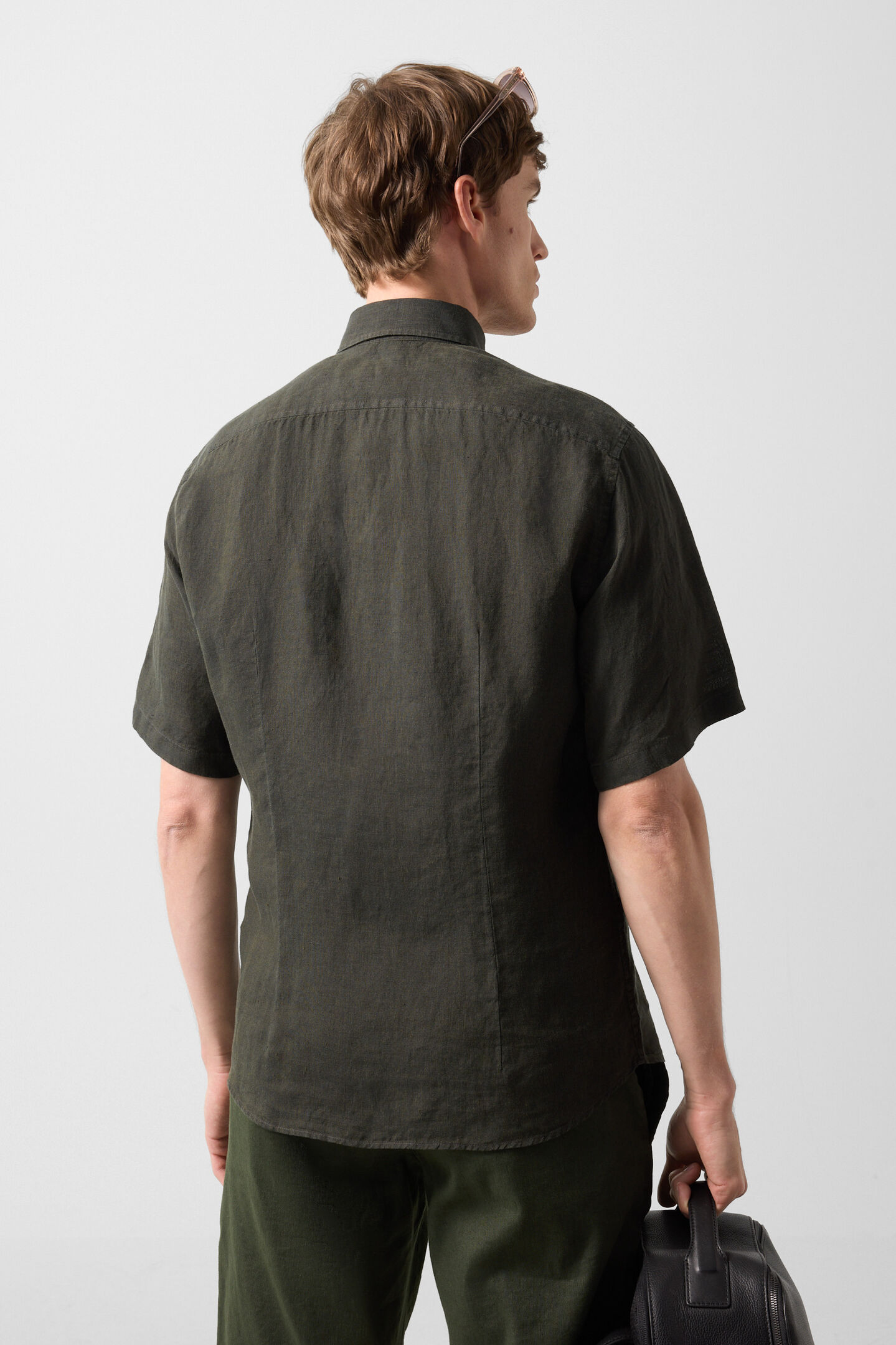 Leinen-Kurzarm-Hemd Lykos Oliv-Gr&uuml;n