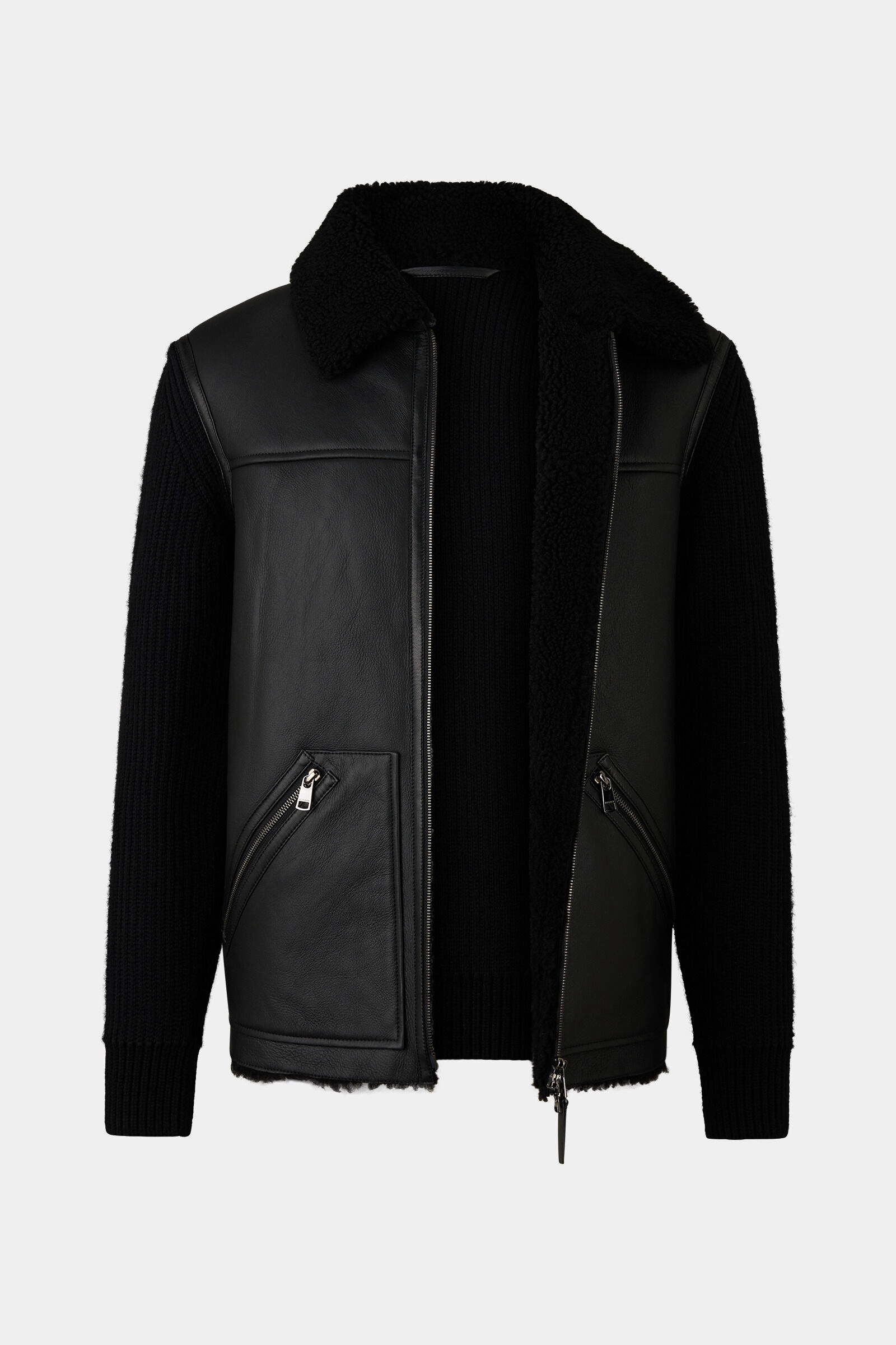 Moritz leather knit jacket Black