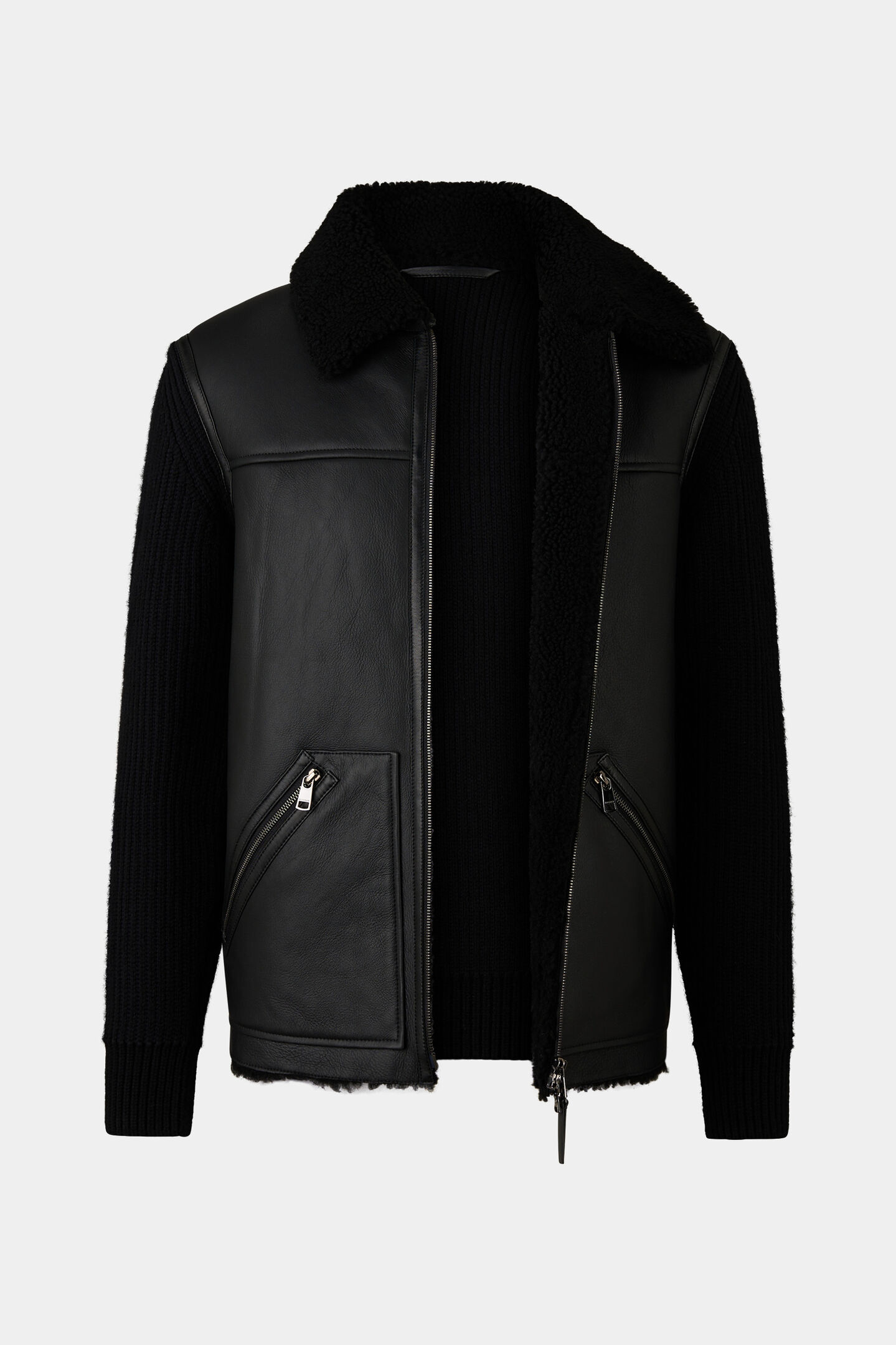 Leder-Strickjacke Moritz Schwarz
