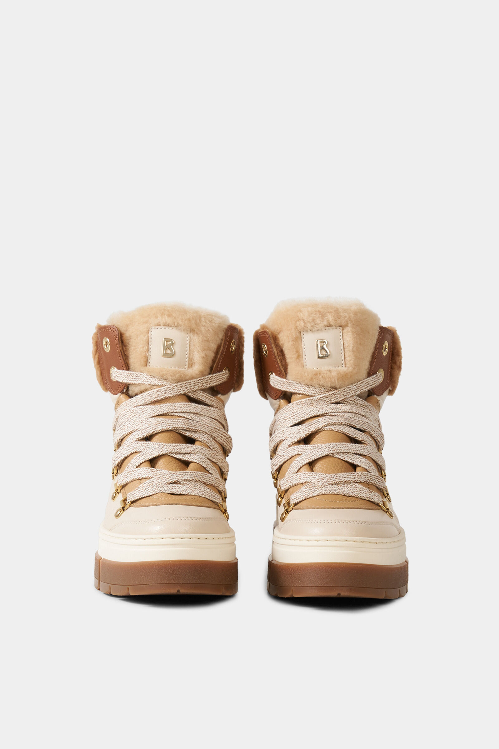 Lace-up boots from Vaduz with studs Beige/Cognac