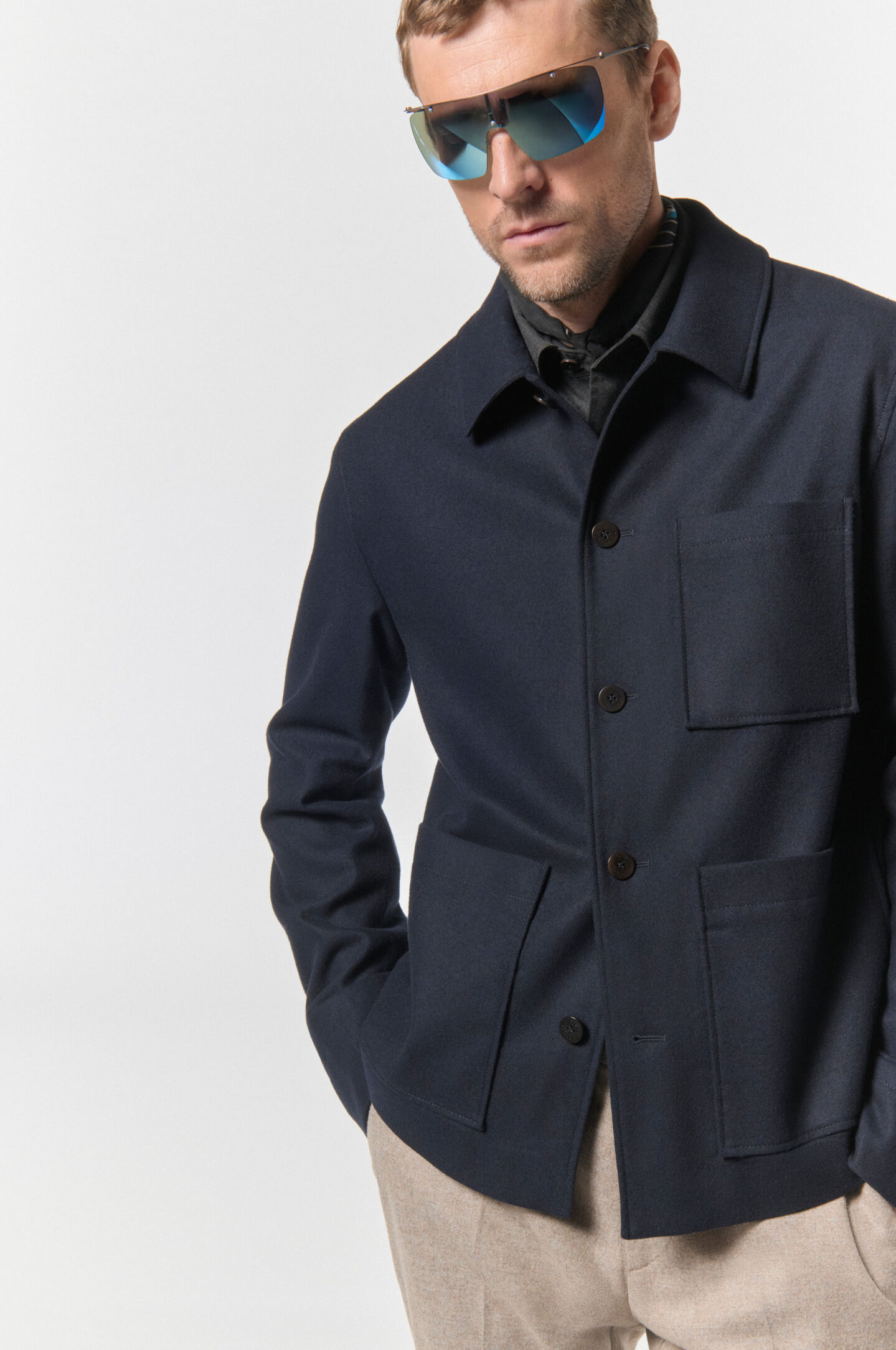Mirco flannel overshirt Navy blue