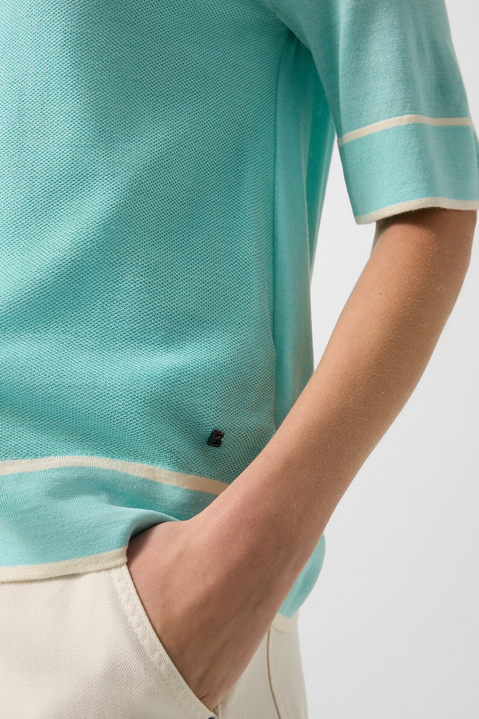 Peaches silk knit jacket Cyan-blue