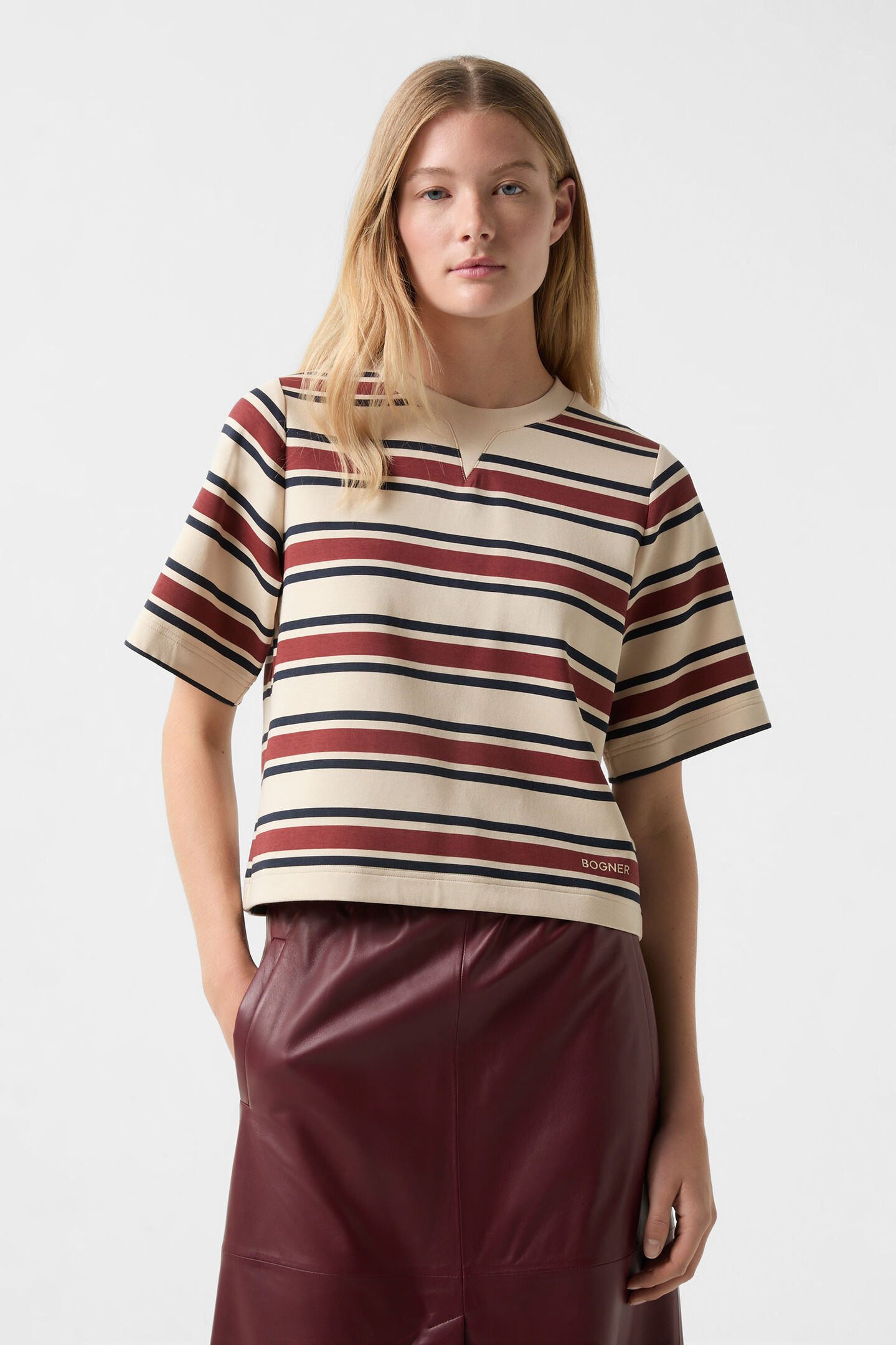 T-shirt Stacey Cream/wine red/navy blue