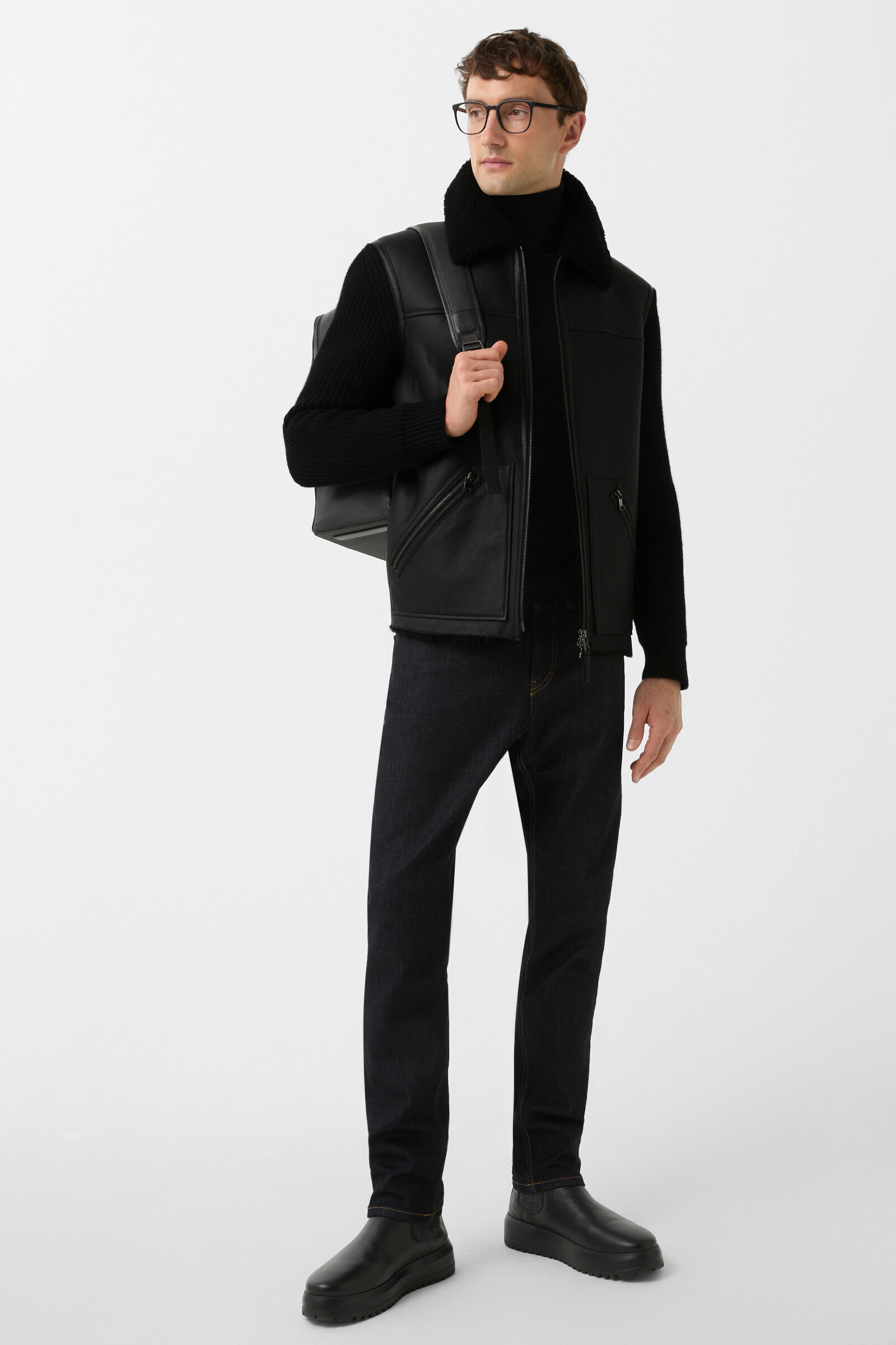 Moritz leather knit jacket Black
