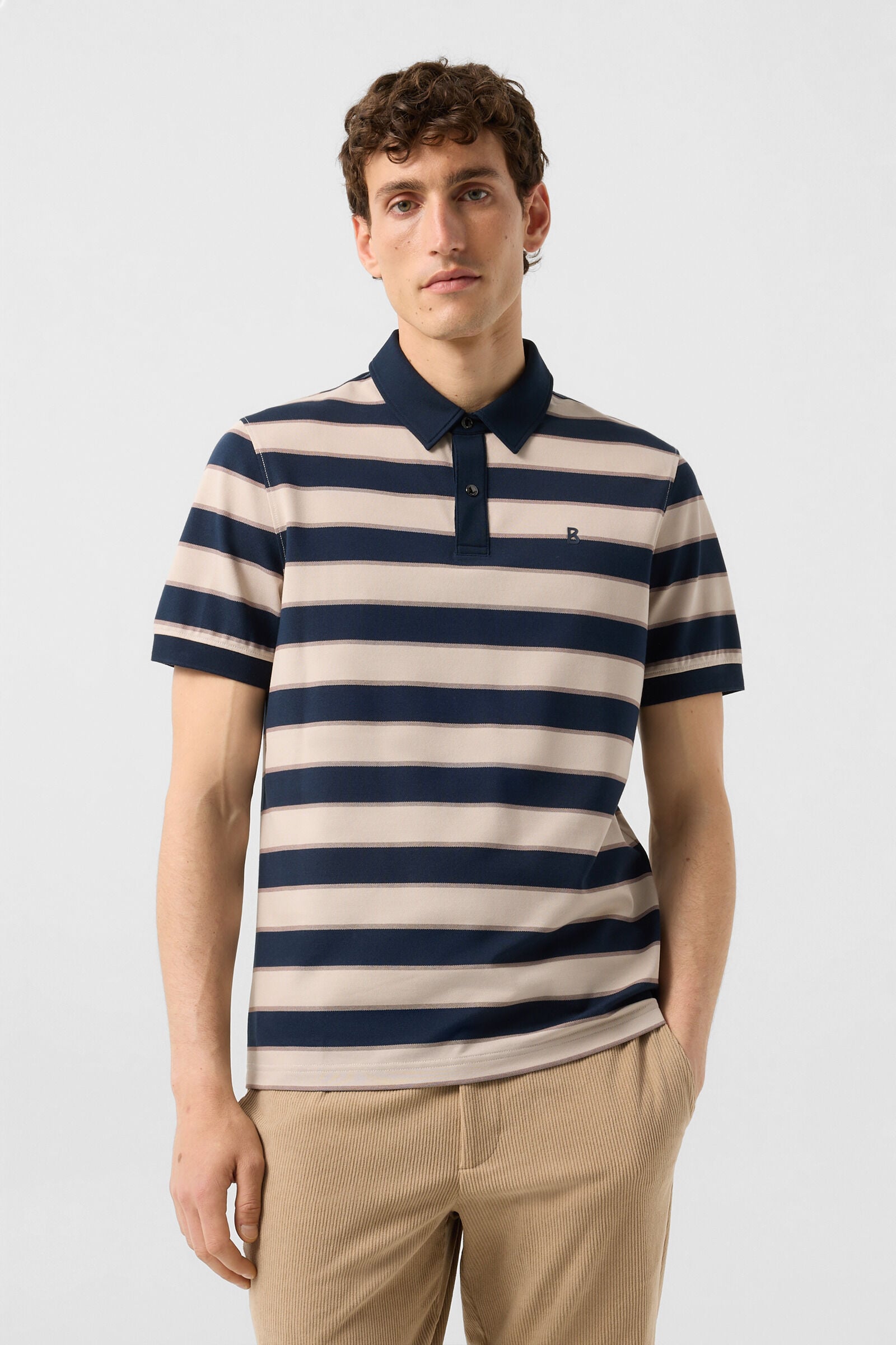 Timo piqu&eacute; polo shirt Navy blue/sand