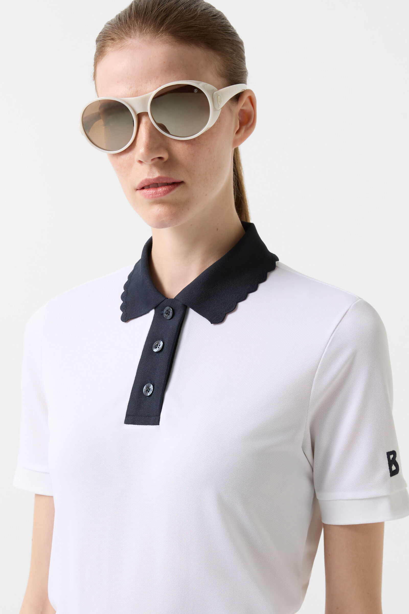 Funktions-Polo-Shirt Carole Wei&szlig;/Navy-Blau