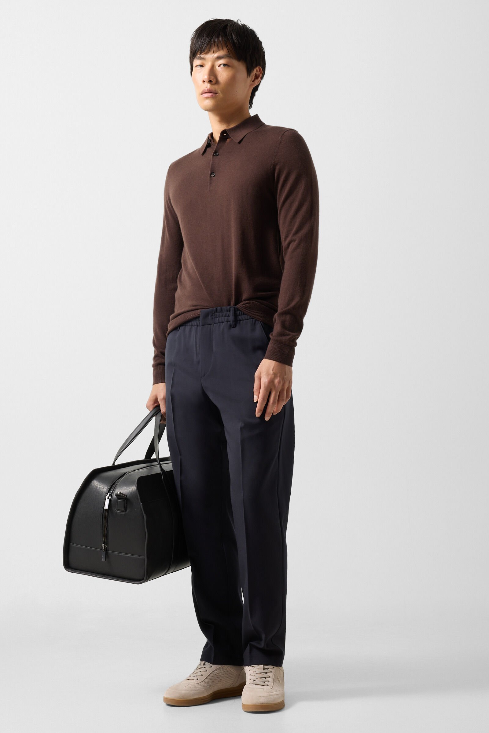 Knitted polo long-sleeved top Jake Camel