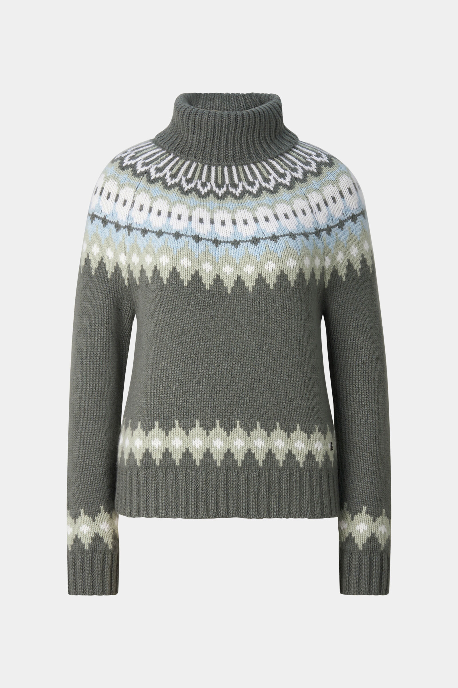 Ingrid Cashmere Norwegian Pullover Olive/Light Blue/Off-White