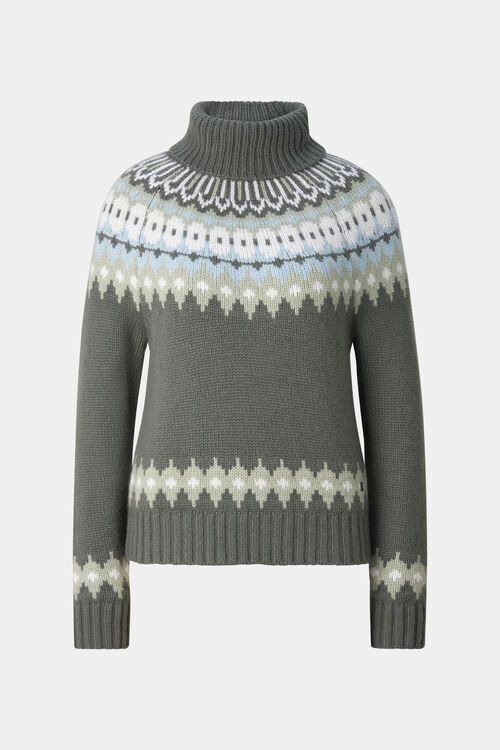 Ingrid Cashmere Norwegian Pullover Olive/Light Blue/Off-White