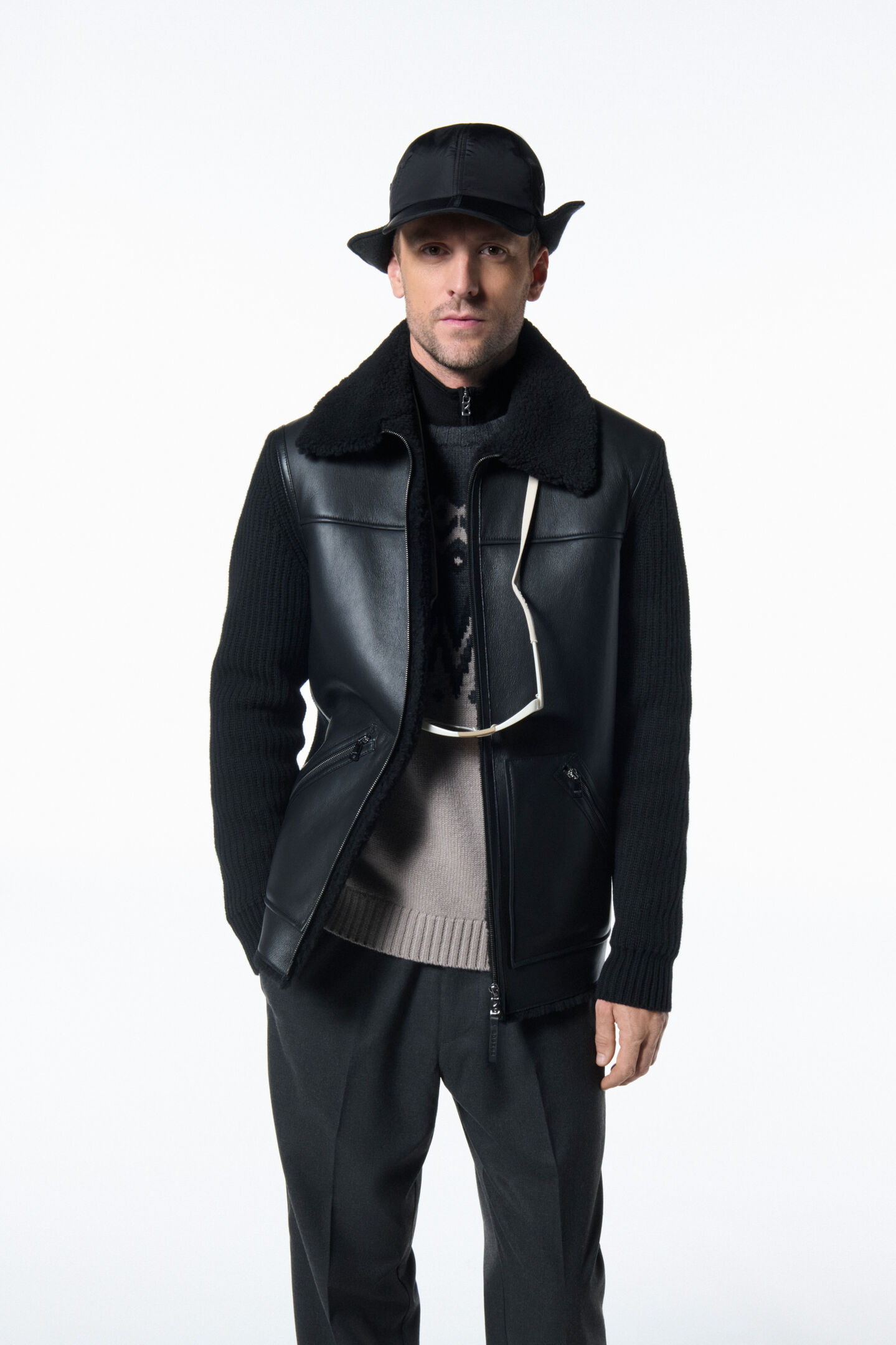Leder-Strickjacke Moritz Schwarz