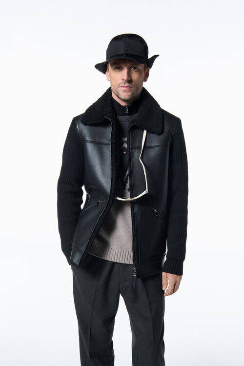 Moritz leather knit jacket Black