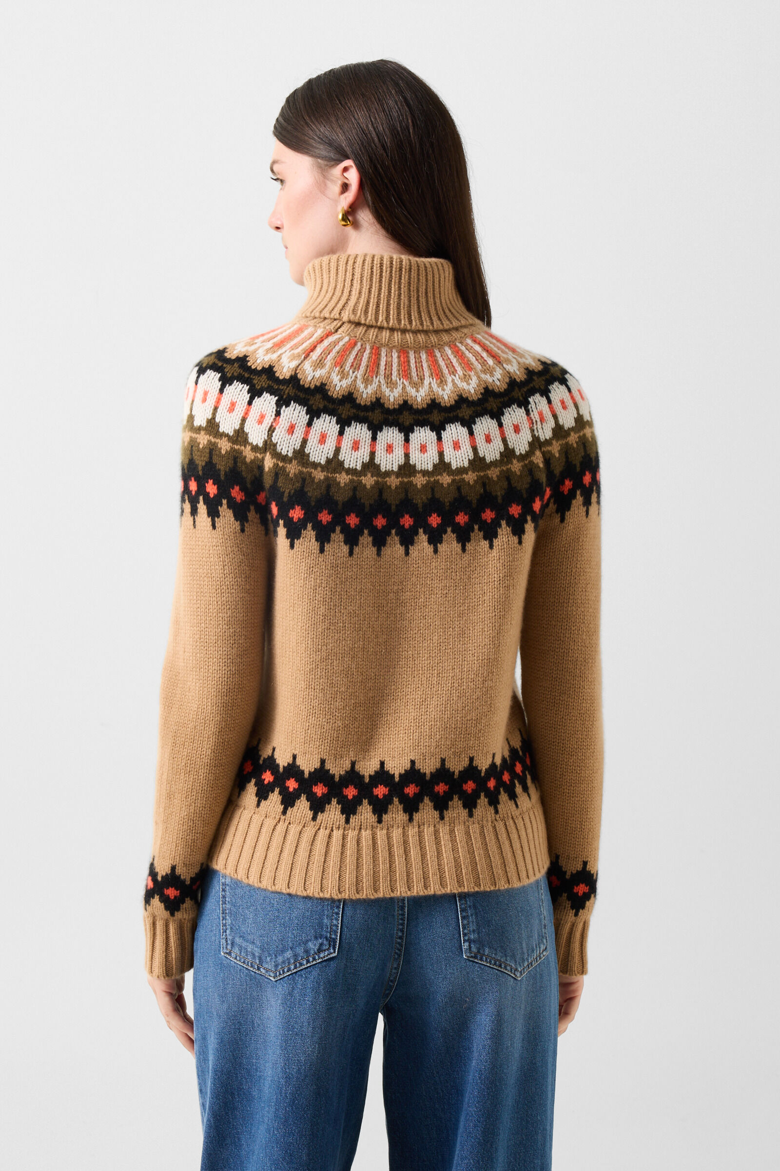 Ingrid cashmere jumper and Norwegian-style jumper Camel/Brown/Orange