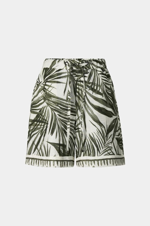 Leinen-Bermuda-Shorts Carmel Oliv-Gr&uuml;n/Creme