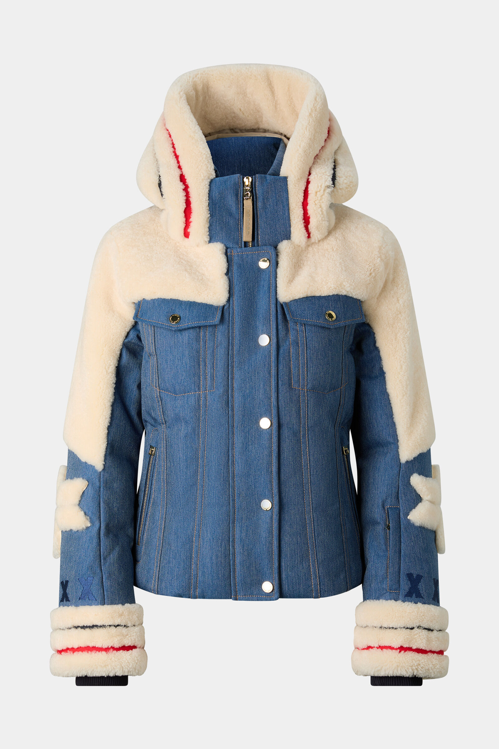 Fina Lambskin and Denim Ski Jacket Blue/Cream