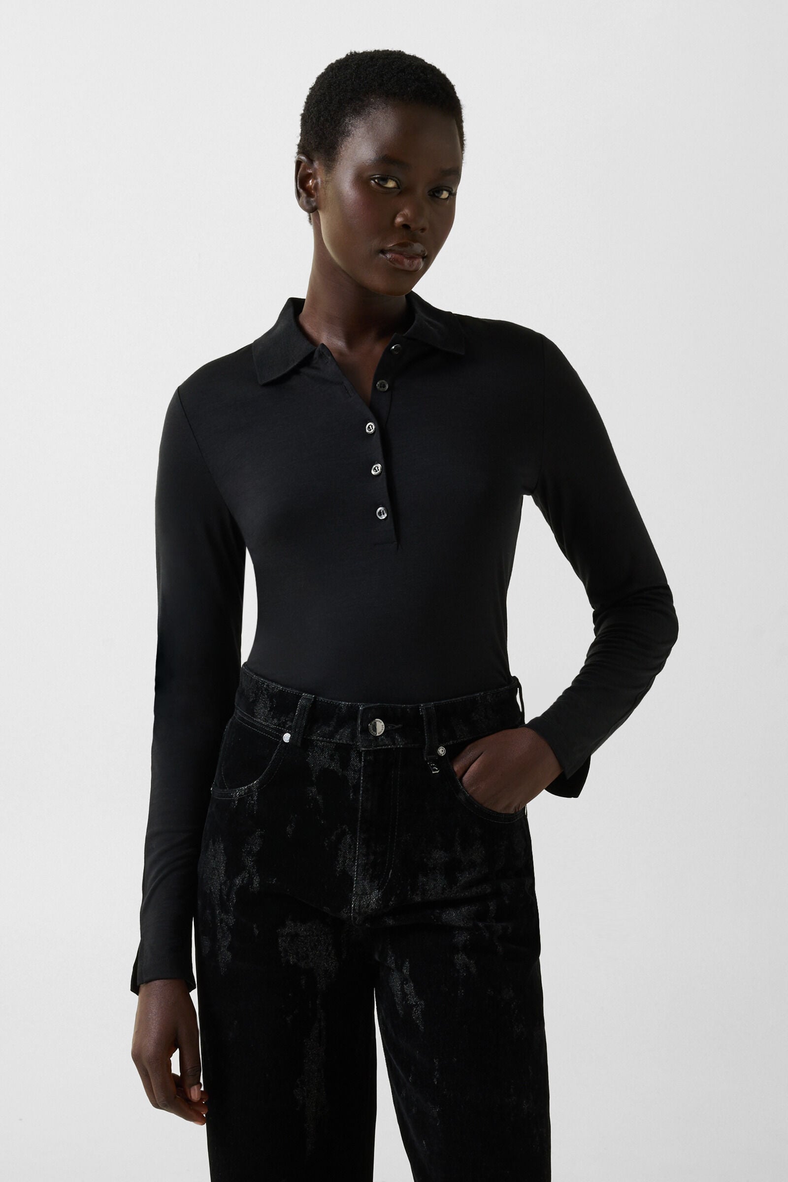 Whoopy Polo Long-Sleeved Top Black