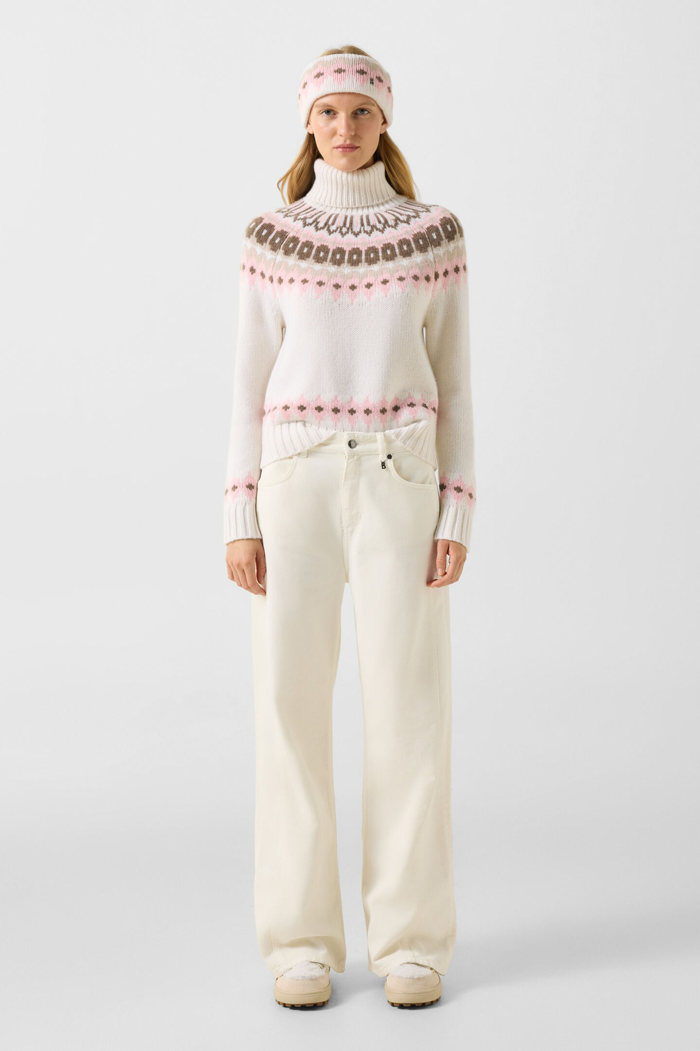 Ingrid cashmere jumper and Norwegian-style jumper Off-white/pink/brown