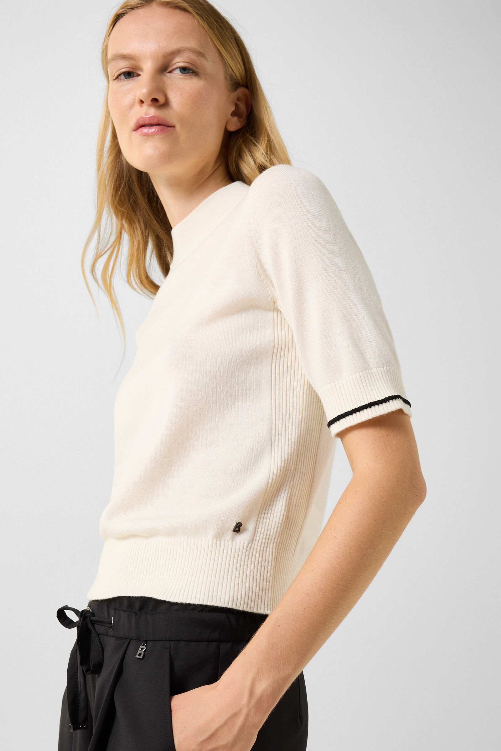 Schurwoll-Seiden-Strick-Shirt Antonia Off-White