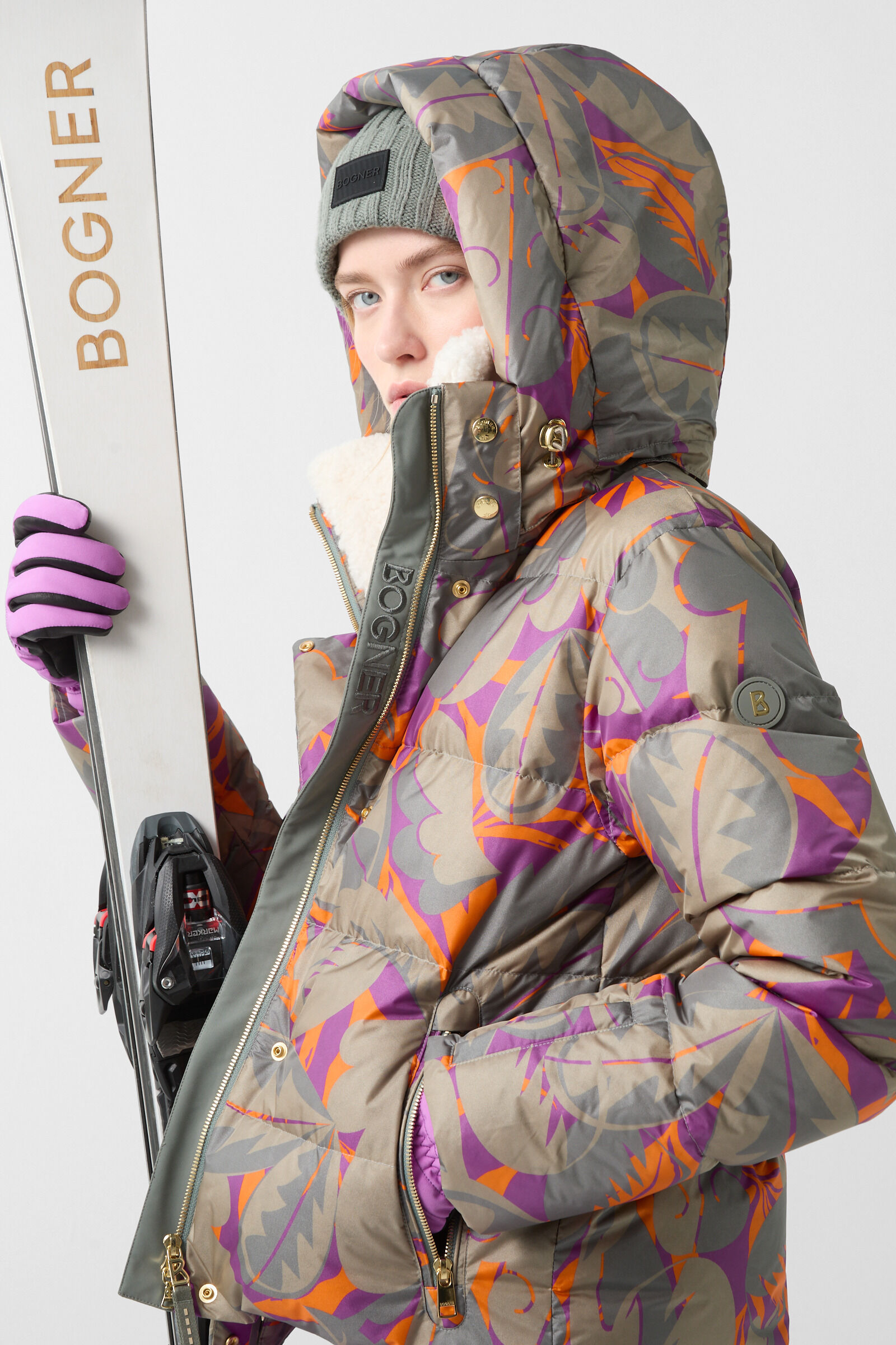 Ski-Daunenjacke Maja Eukalyptus/Violett/Orange