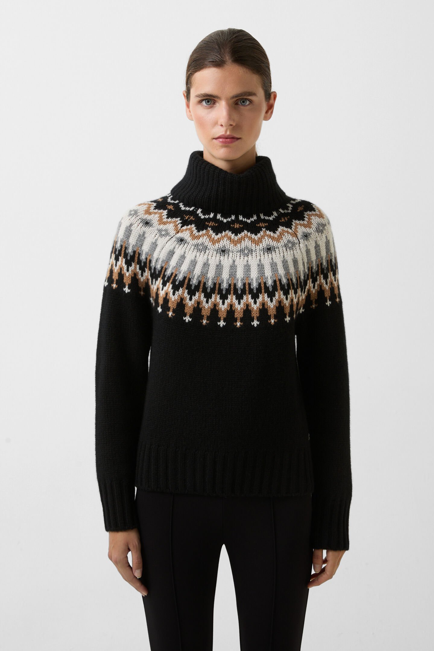 Norwegian jumper Ingrid Black/Camel/Off-White
