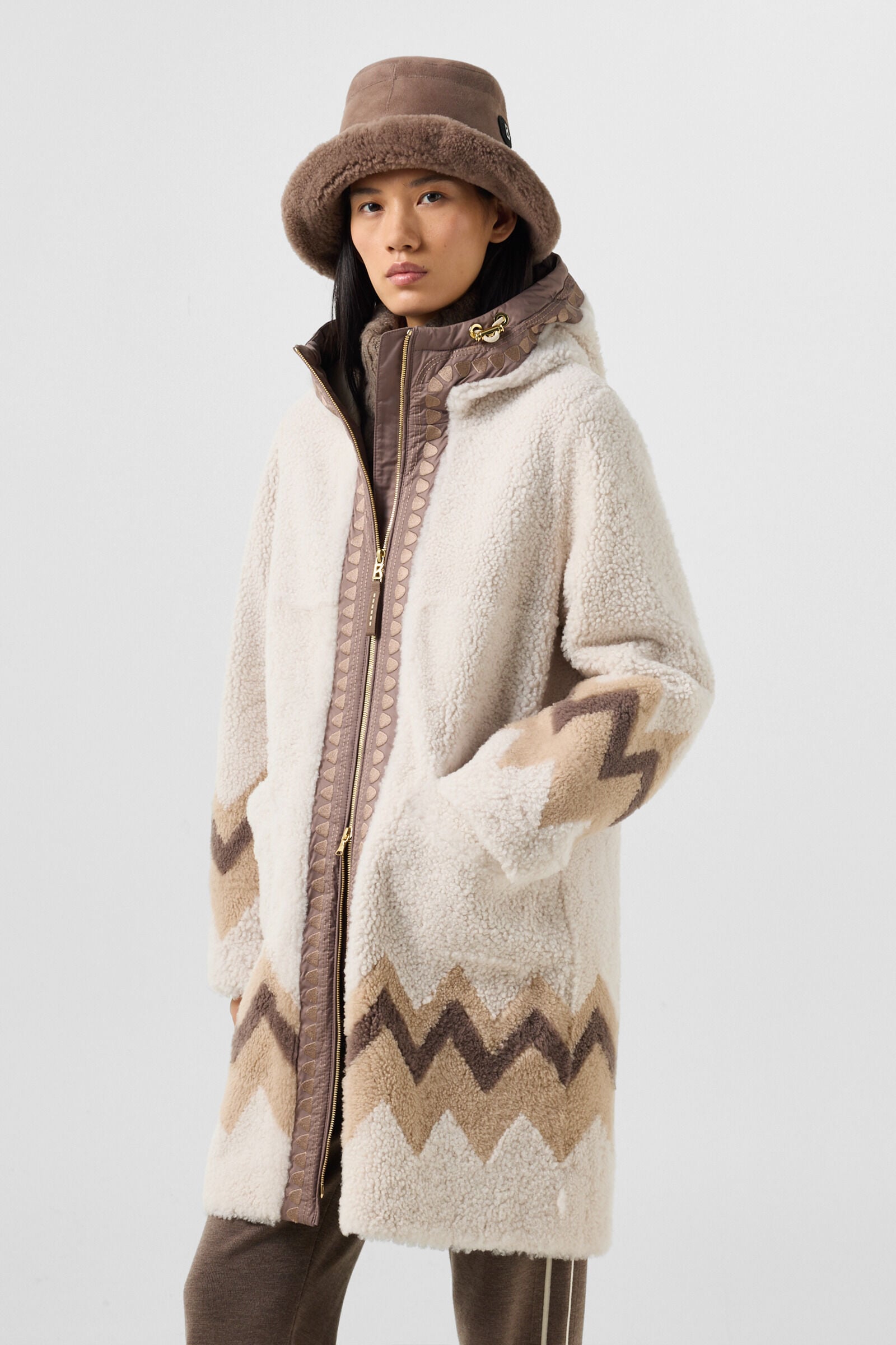 Manteau en peau d'agneau Niva Cr&egrave;me/Marron