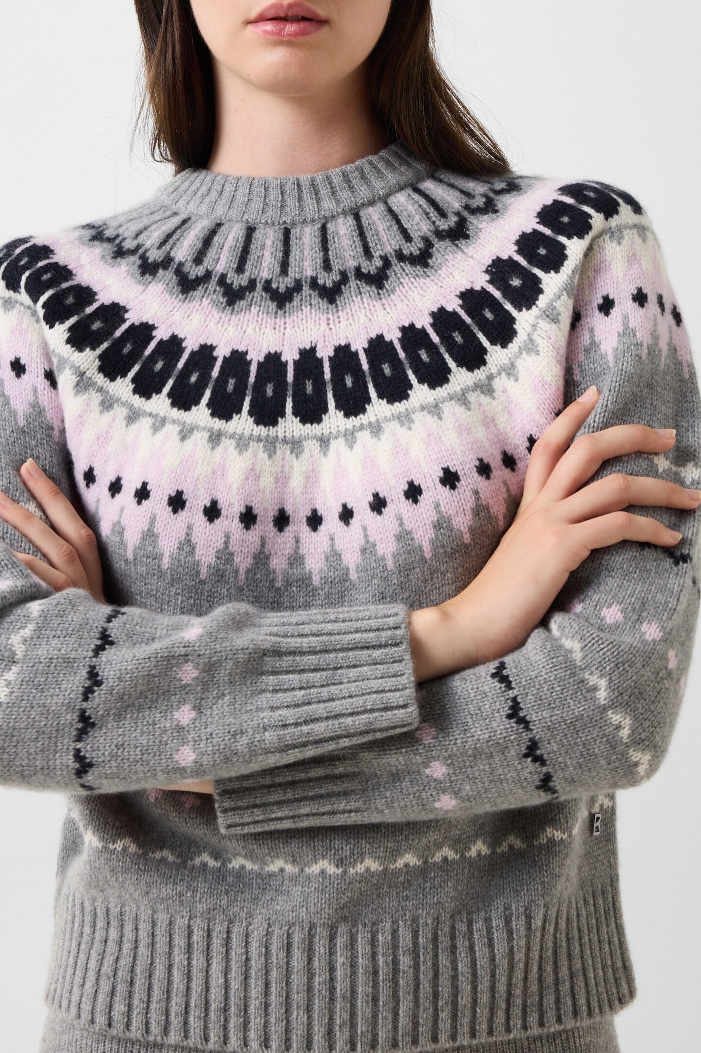 Ina Cashmere Norwegian Pullover Gray/Pink