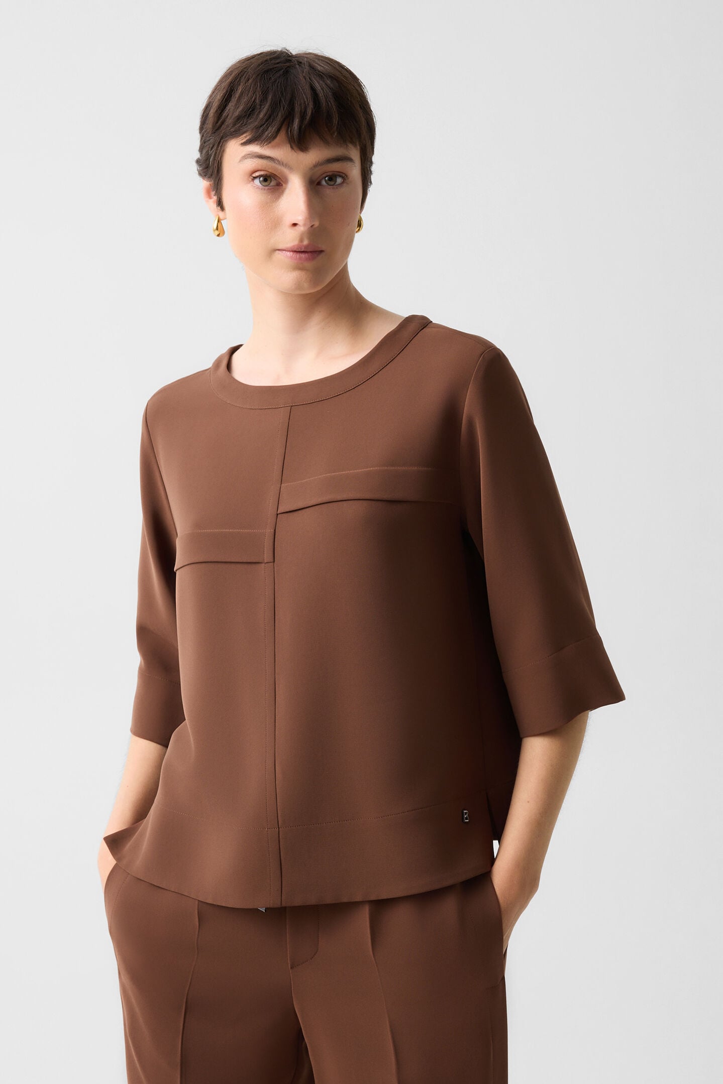 Enrica cr&ecirc;pe shirt Brown